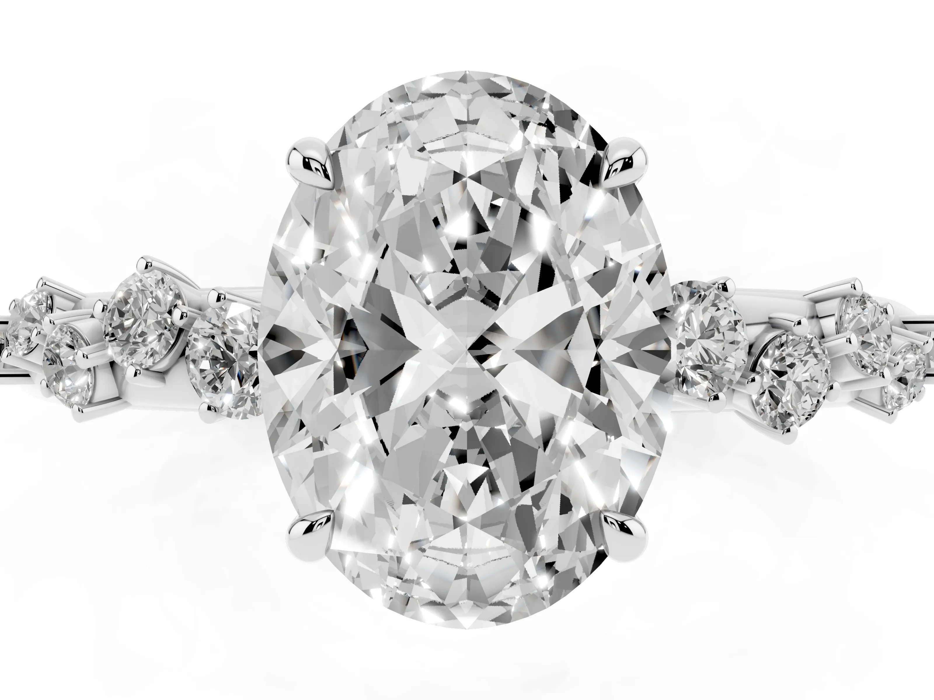 Oval Cut Diamond Cluster Solitaire Ring Set in Platinum with Prong Setting
