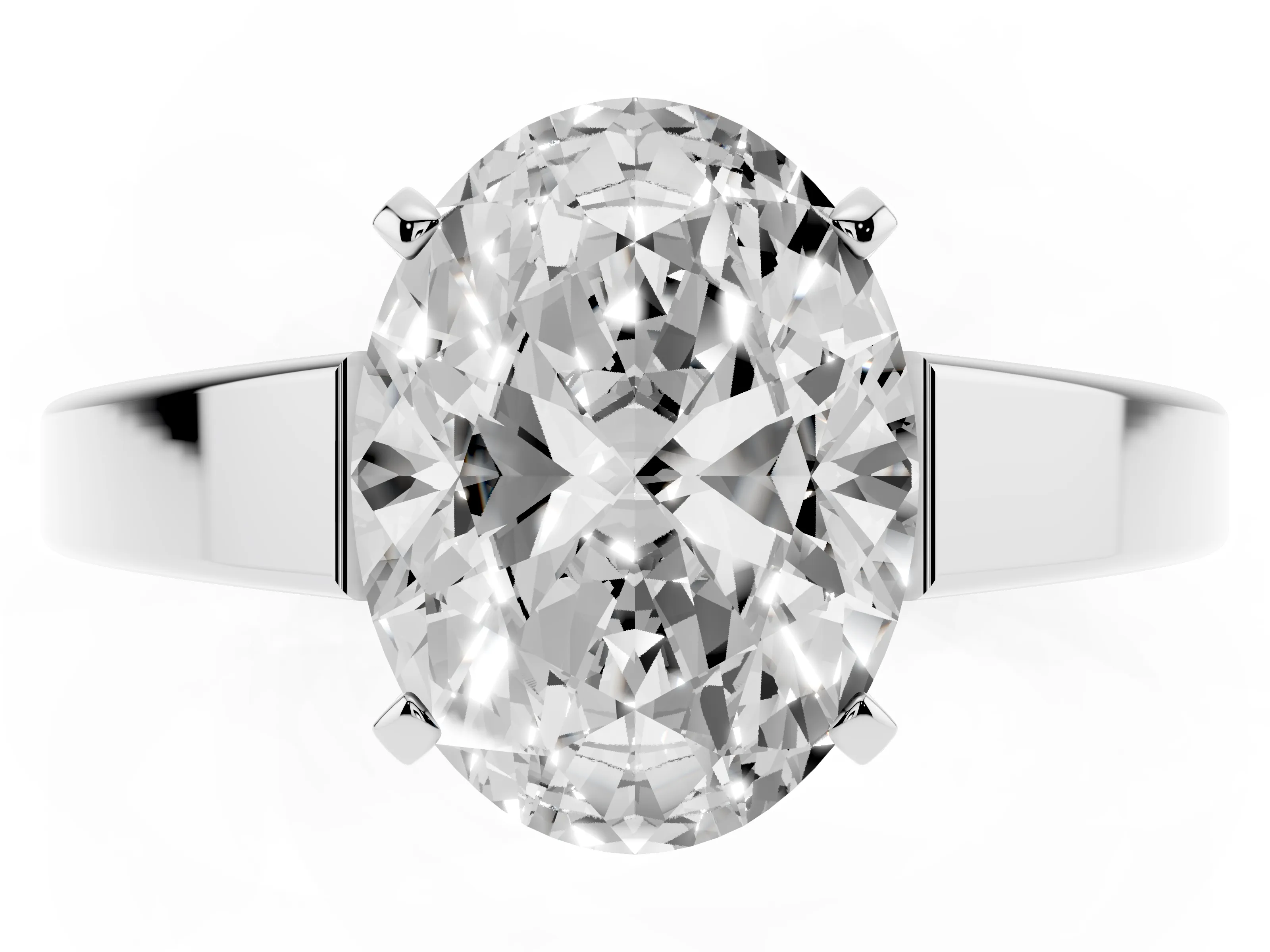 Oval Cut Diamond Solitaire Engagement Ring Set in White gold with Prong Setting and Tapered Band