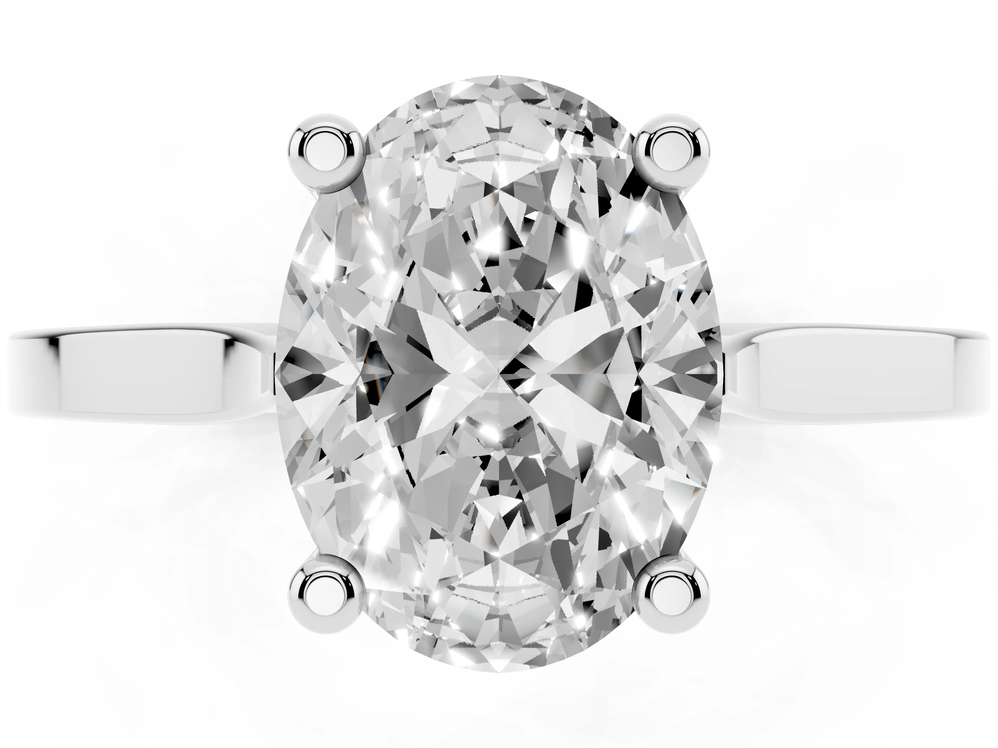 Oval Cut Diamond Solitaire Ring Set in Silver with Prong Setting and Tapered Band