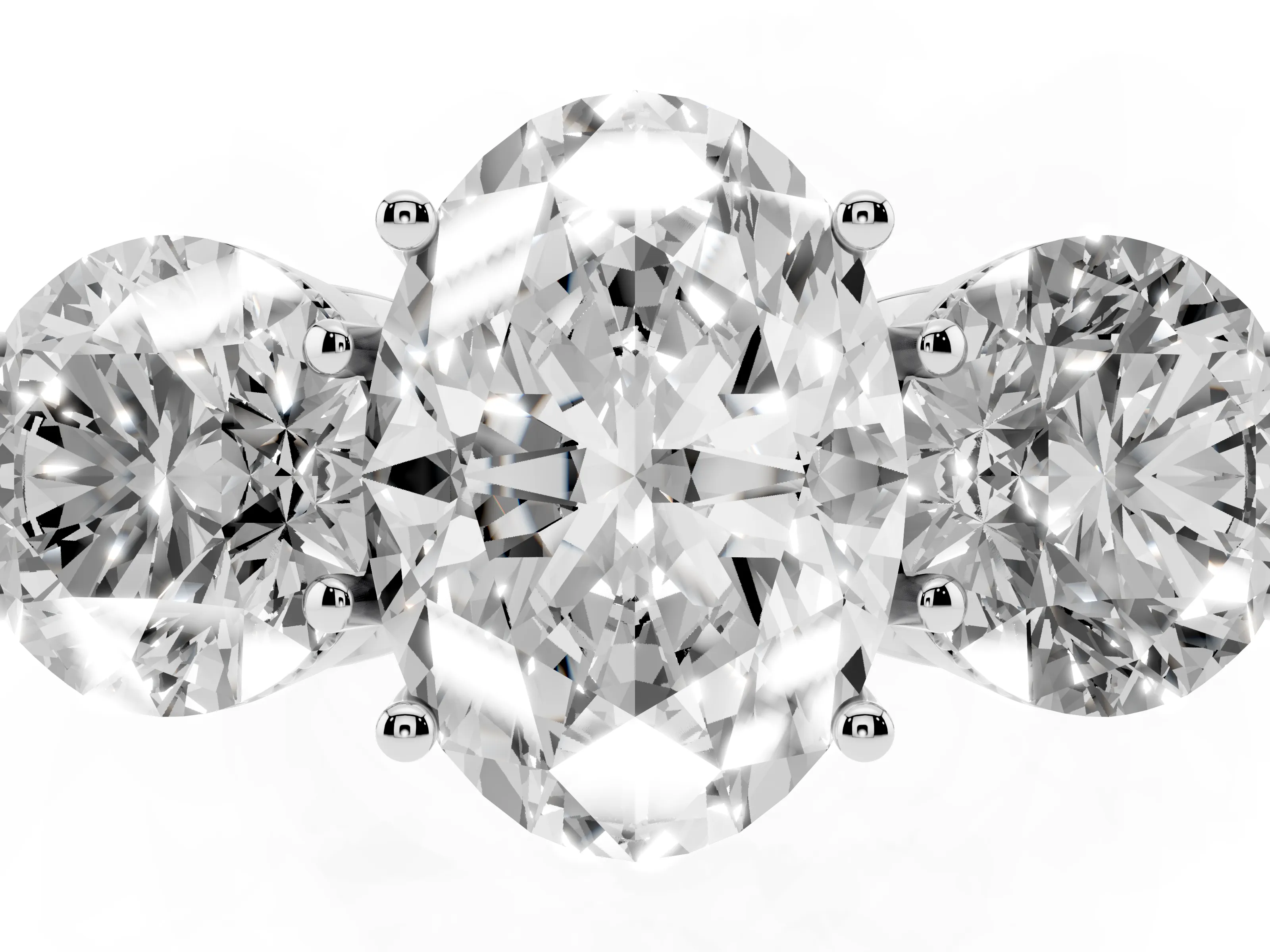Oval Cut Diamond Three-Stone Engagement Ring Set in White gold with Polished Band