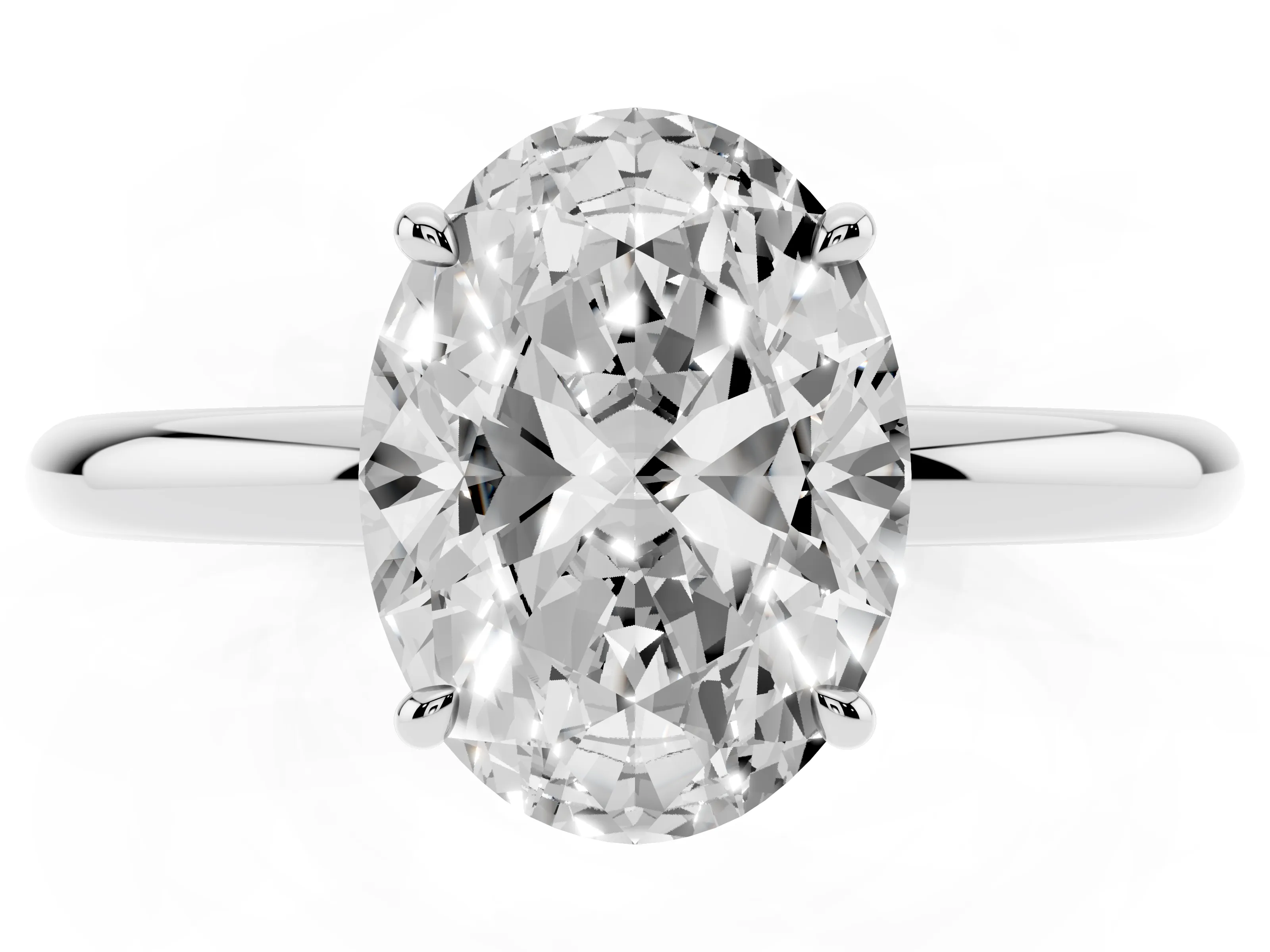 Oval Cut Diamond Solitaire Ring Set in White gold with Thin Band and Prong Setting