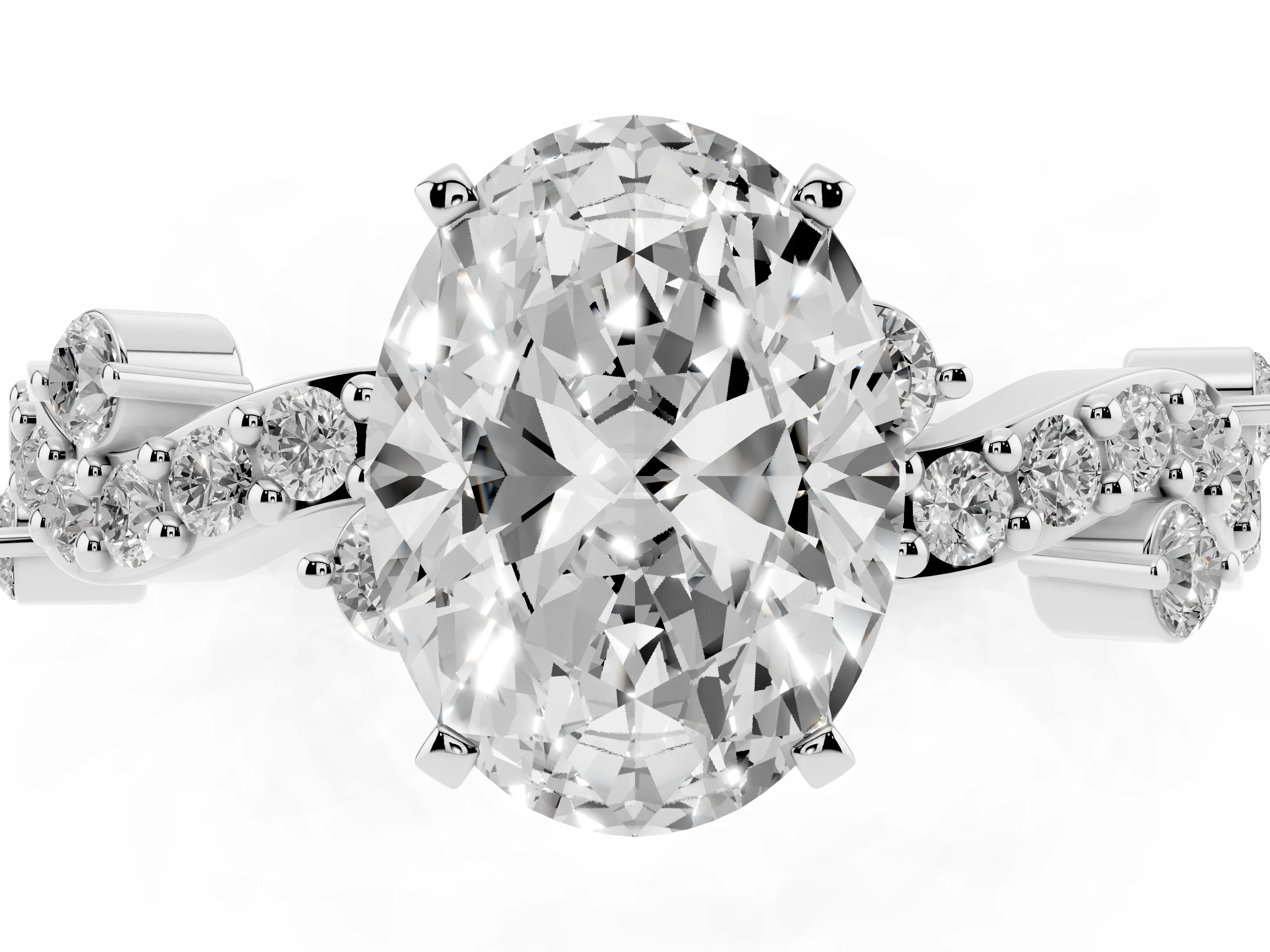 Oval Cut Diamond Solitaire Twisted Band Set in Silver with Pavé Setting