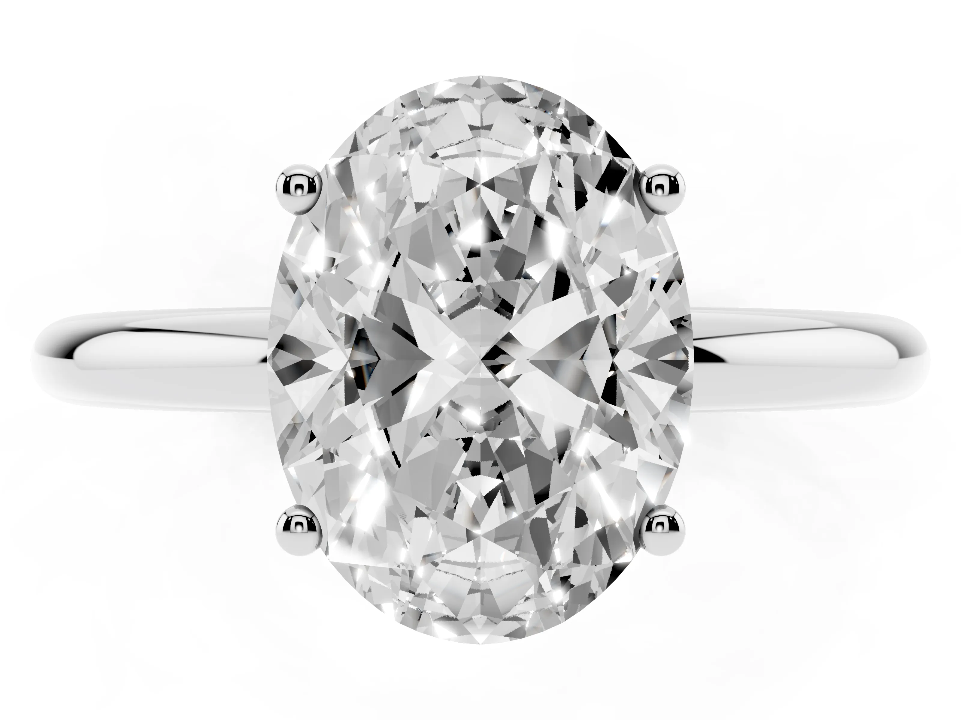 Oval Cut Diamond Solitaire Engagement Ring Set in Platinum with Prong Setting and Polished Band