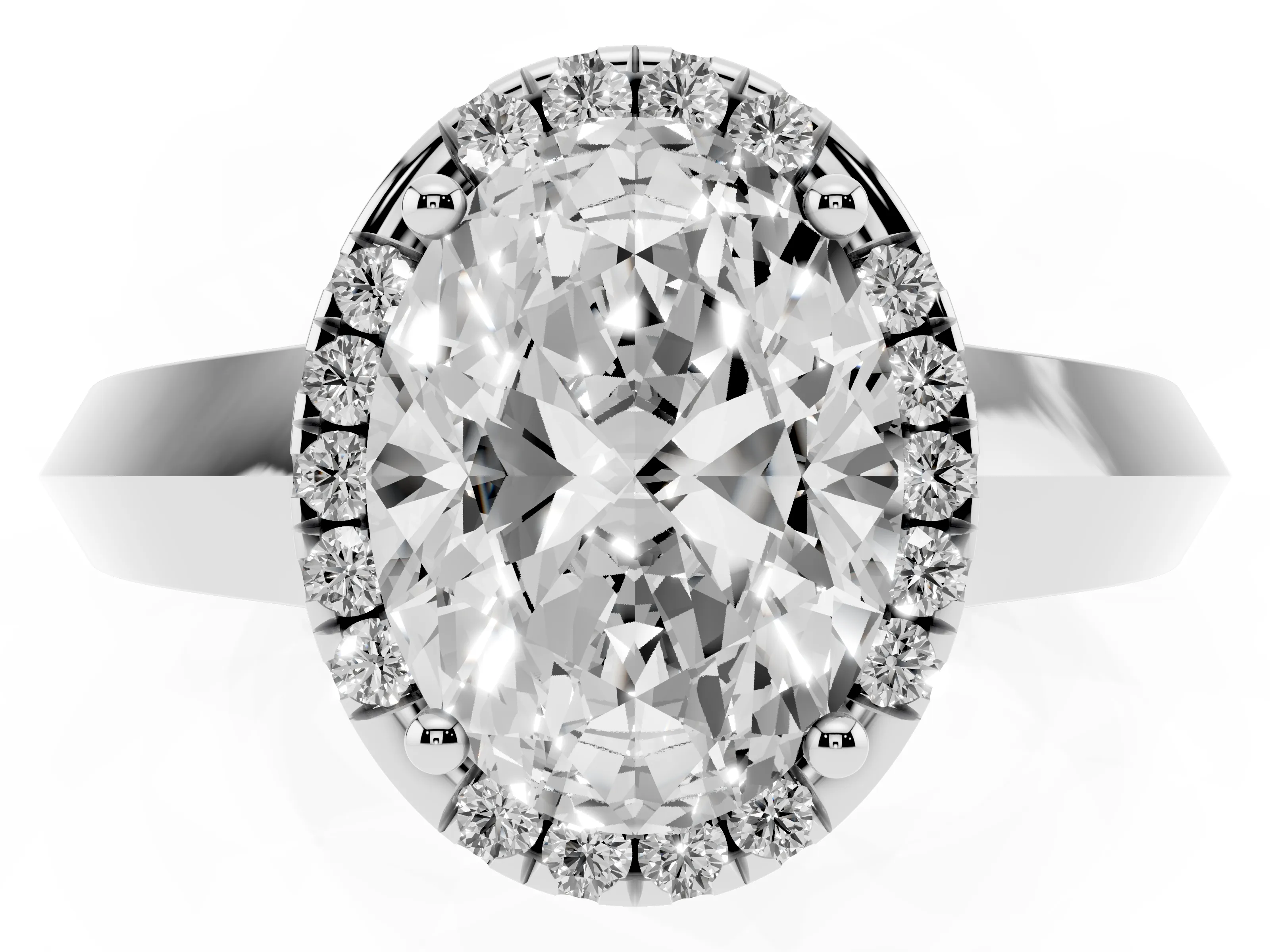 Oval Cut Diamond Halo Ring Set in Silver with Cathedral Band and Prong Setting
