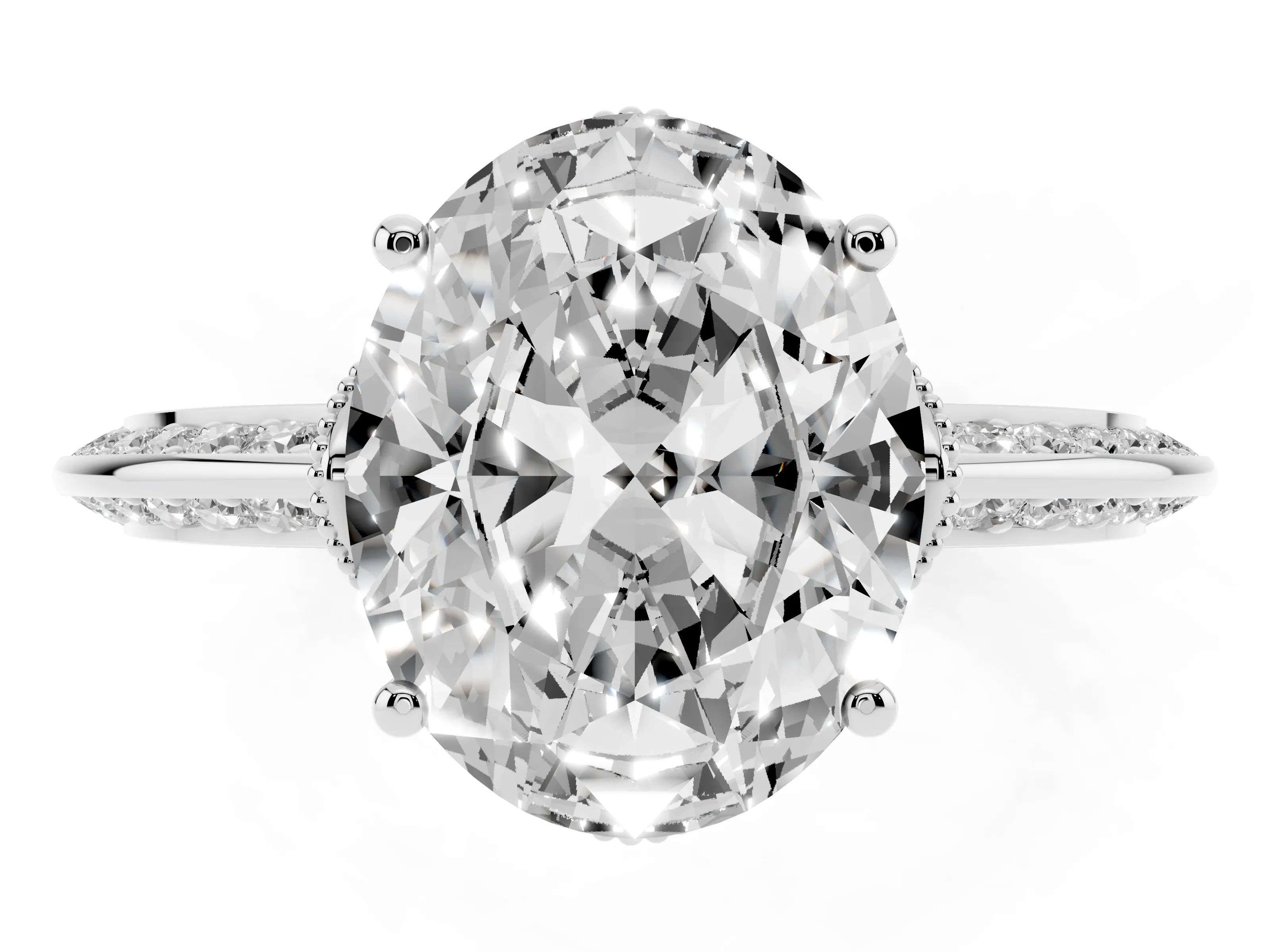 Oval Cut Diamond Solitaire Engagement Ring Set in Platinum with Pavé Split Shank and Prong Setting