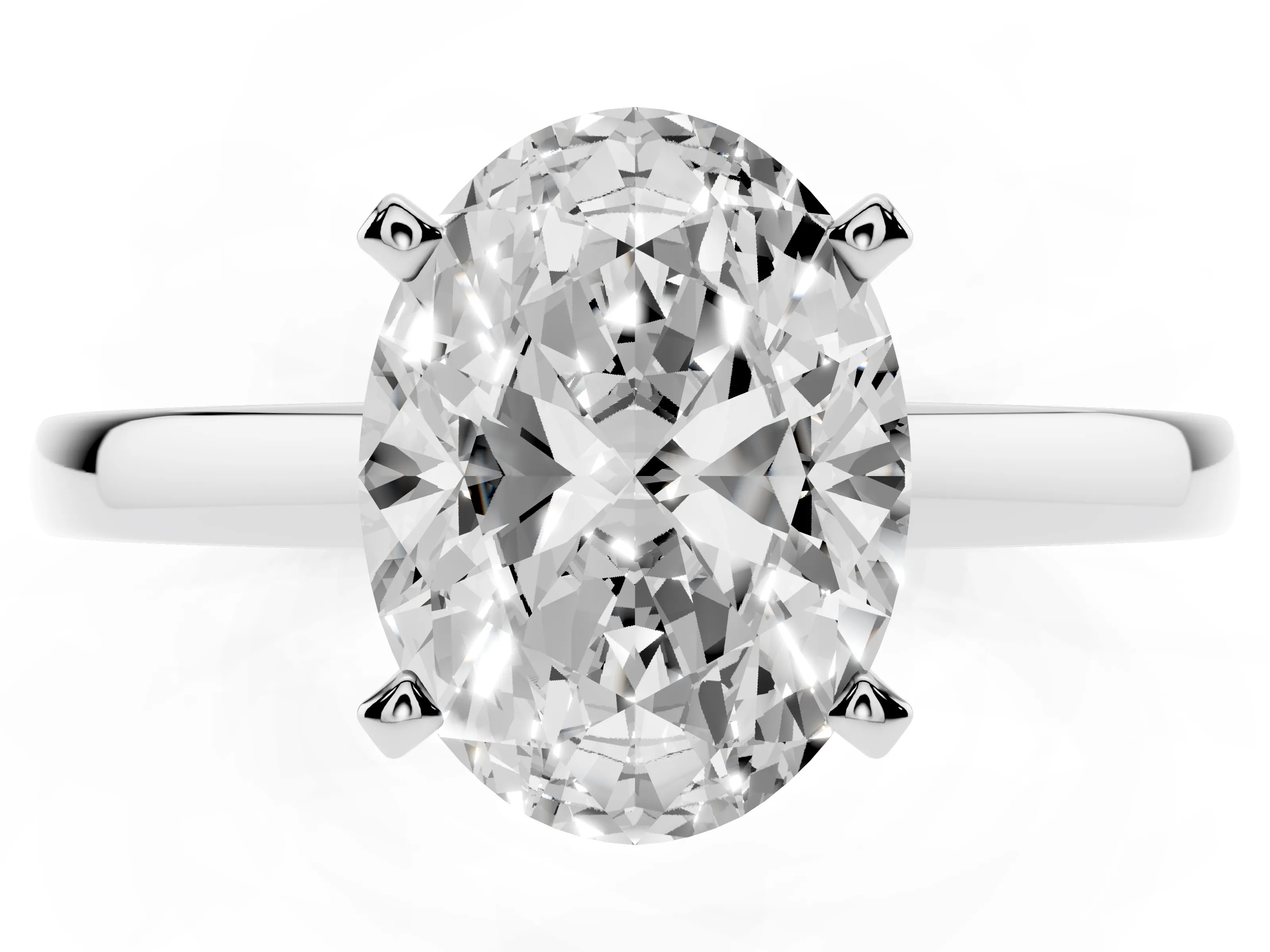 Oval Cut Diamond Solitaire Engagement Ring Set in Platinum with Prong Setting on a Classic Band