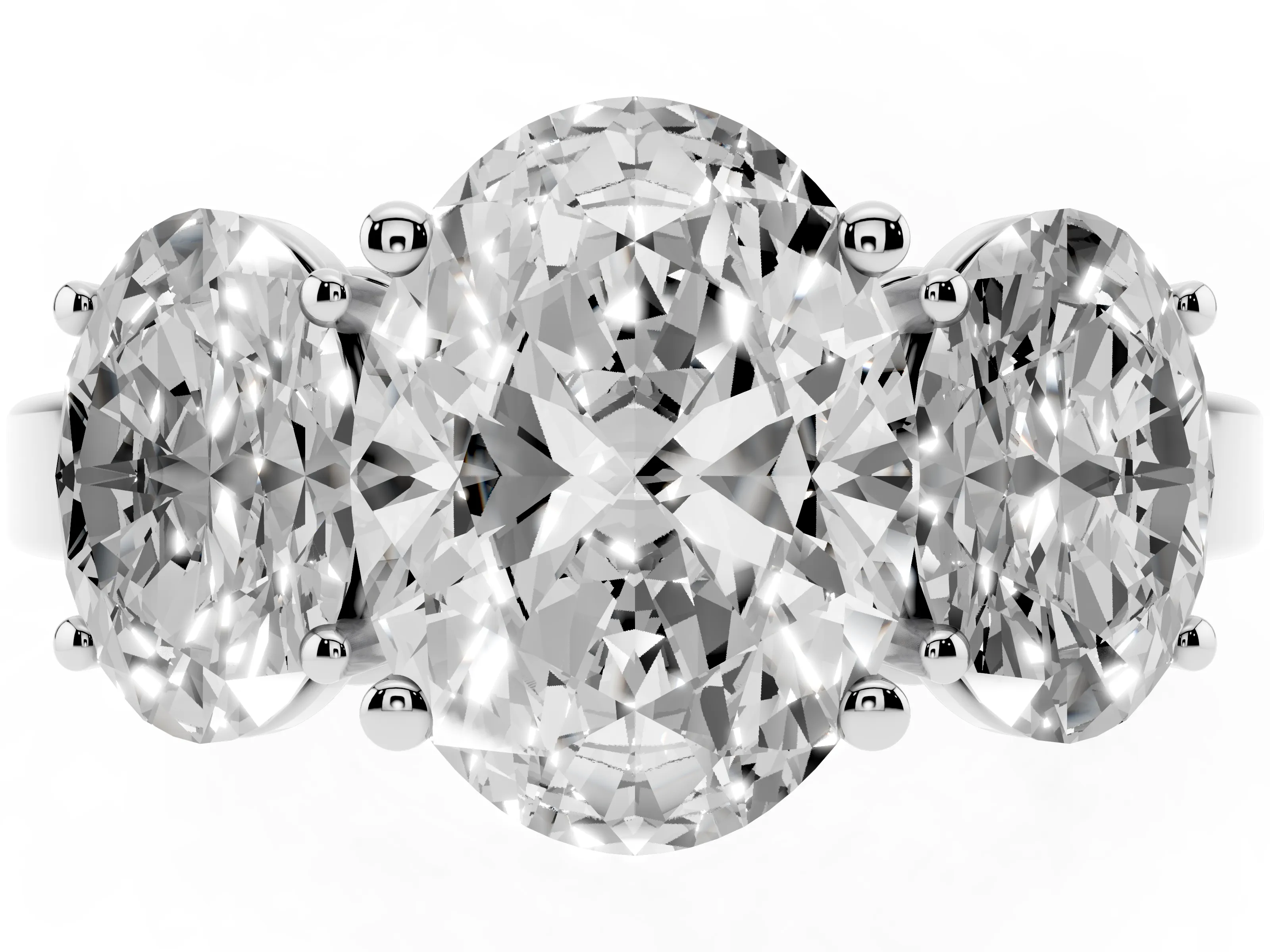 Oval Cut Diamond Three-Stone Engagement Ring Set in Silver with Flat Band
