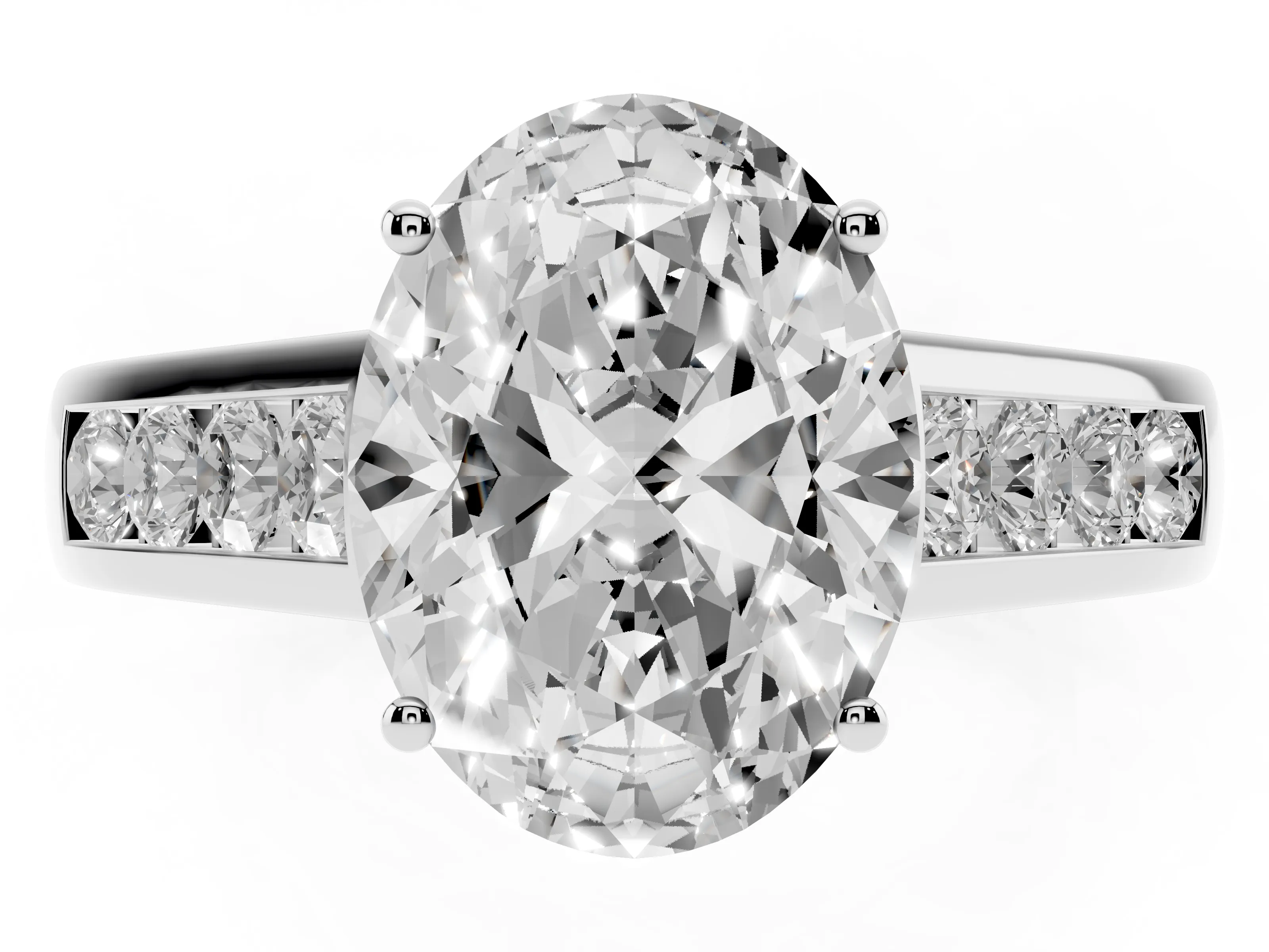Oval Cut Diamond Solitaire Channel-Set Engagement Ring Set in Silver with Prong Setting