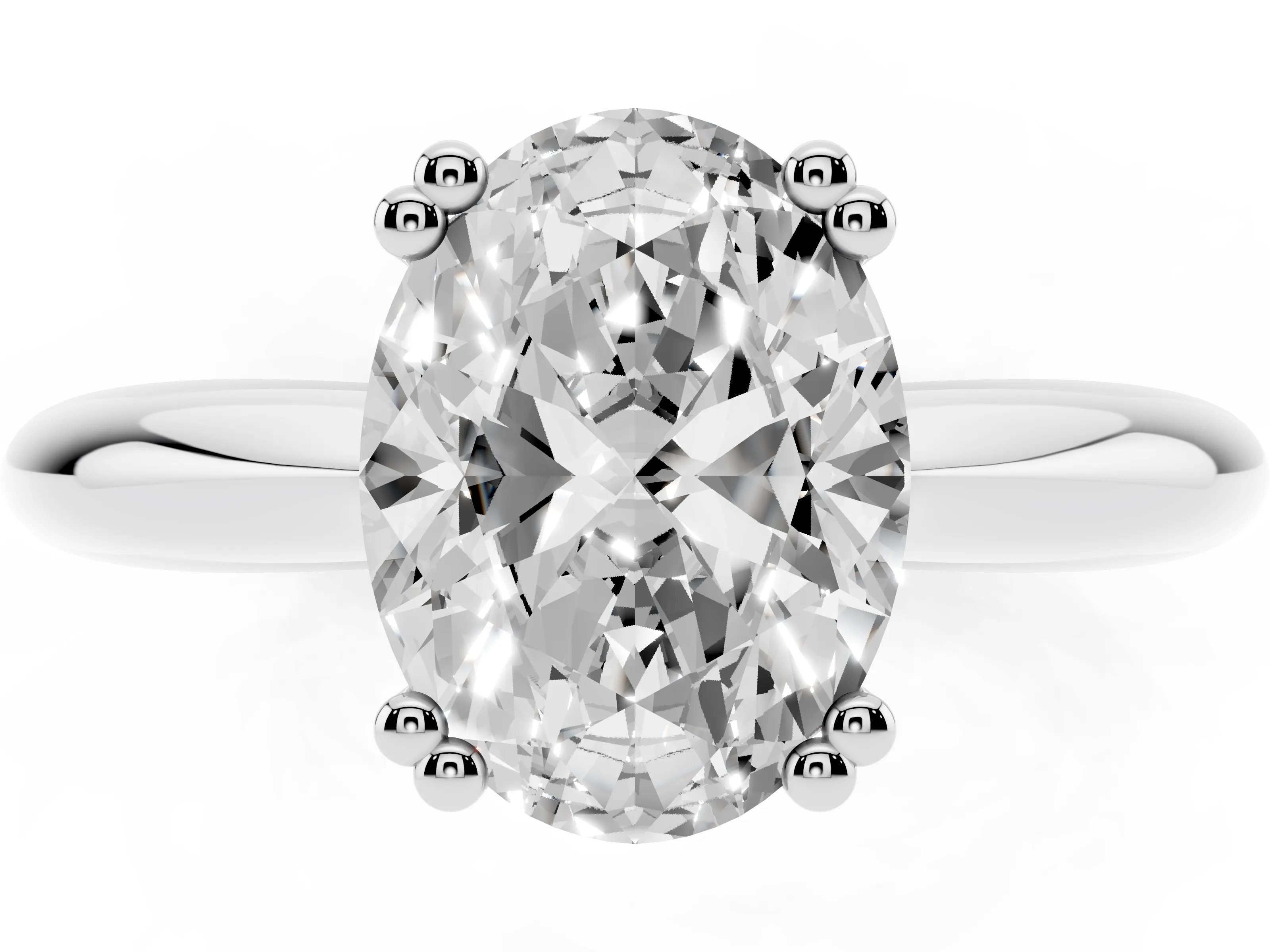 Oval Cut Diamond Solitaire Engagement Ring Set in Platinum with Tapered Band and Prong Setting