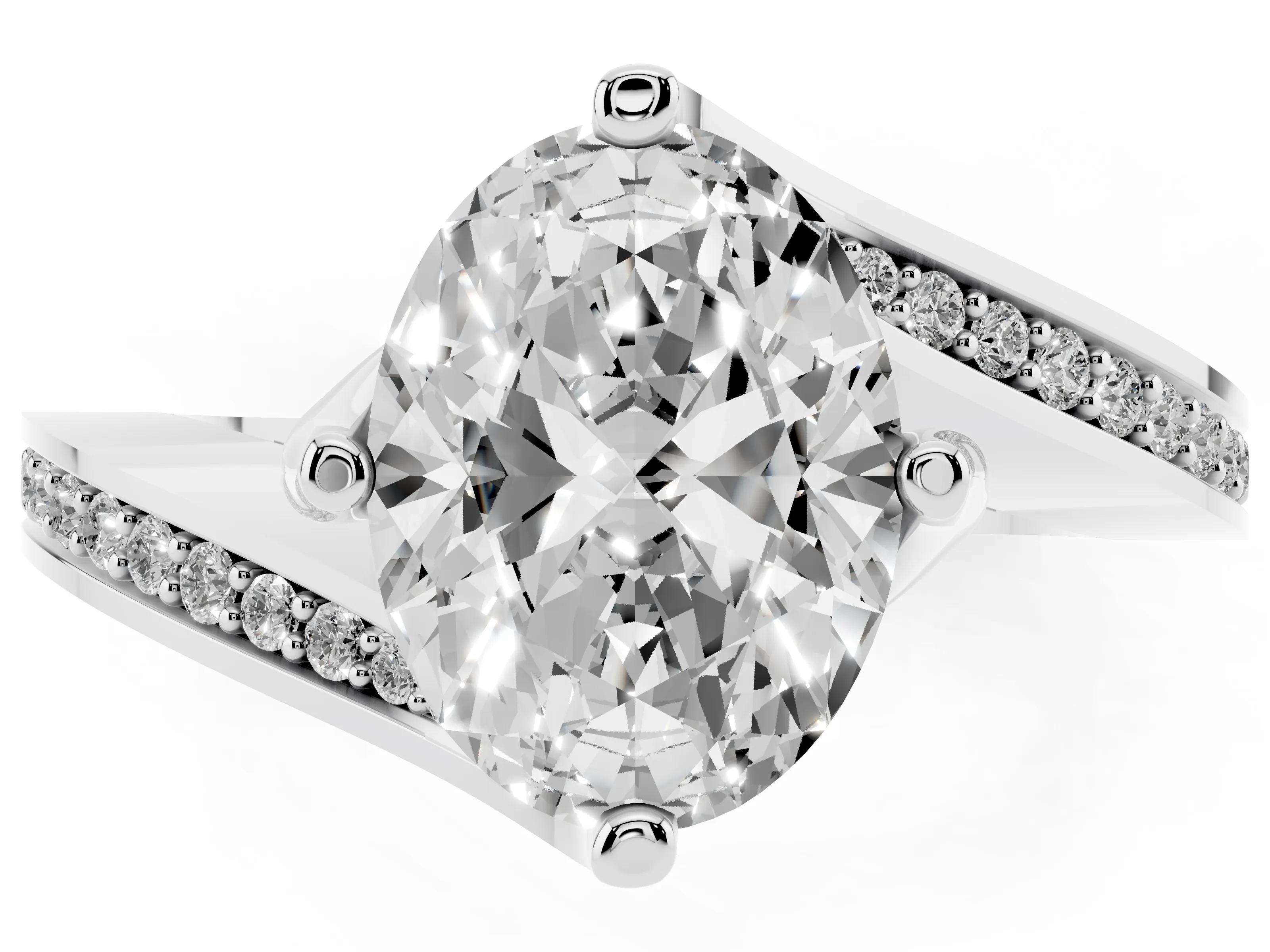 Oval Cut Diamond Solitaire Ring Set in White gold with Intertwined Pavé Twist Band