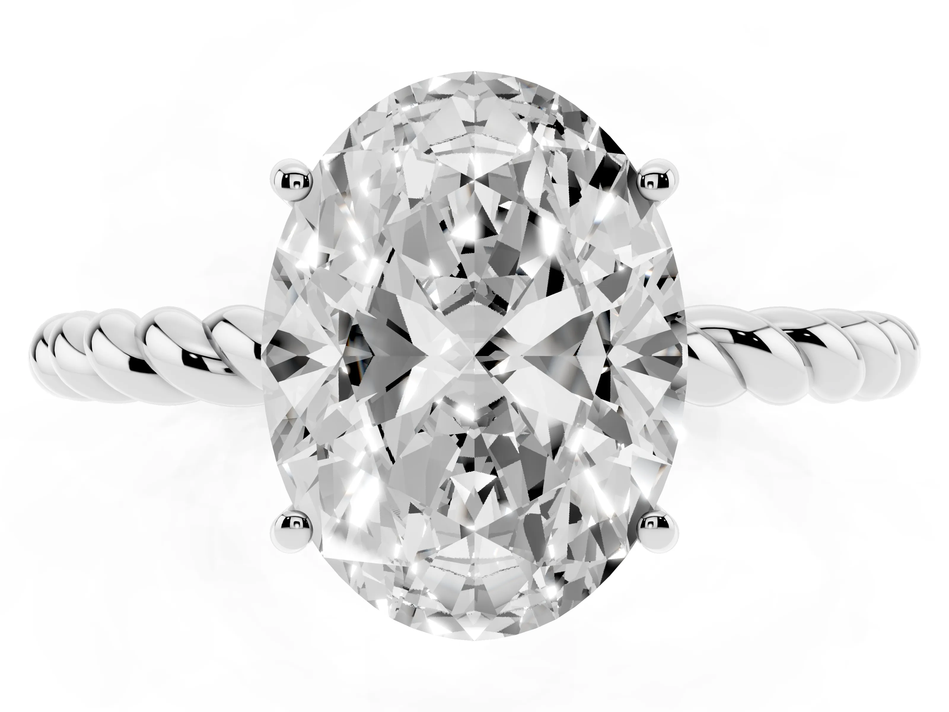 Oval Cut Diamond Solitaire Twisted Band Ring Set in Silver with Prong Solitaire Setting