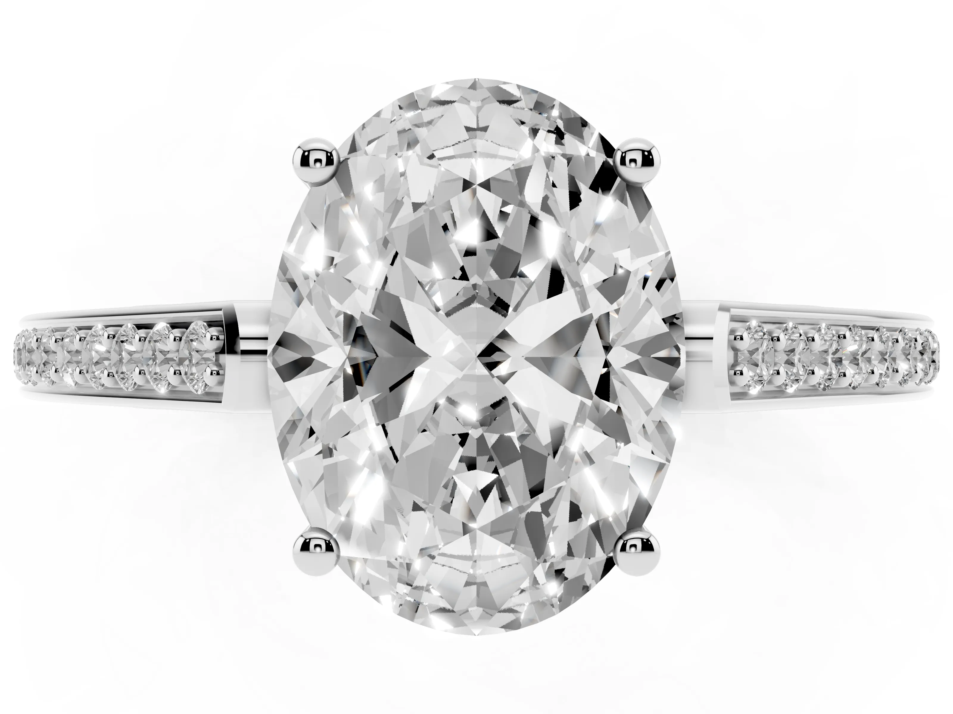 Oval Cut Diamond Cathedral Pavé Engagement Ring Set in White gold with Prong Setting