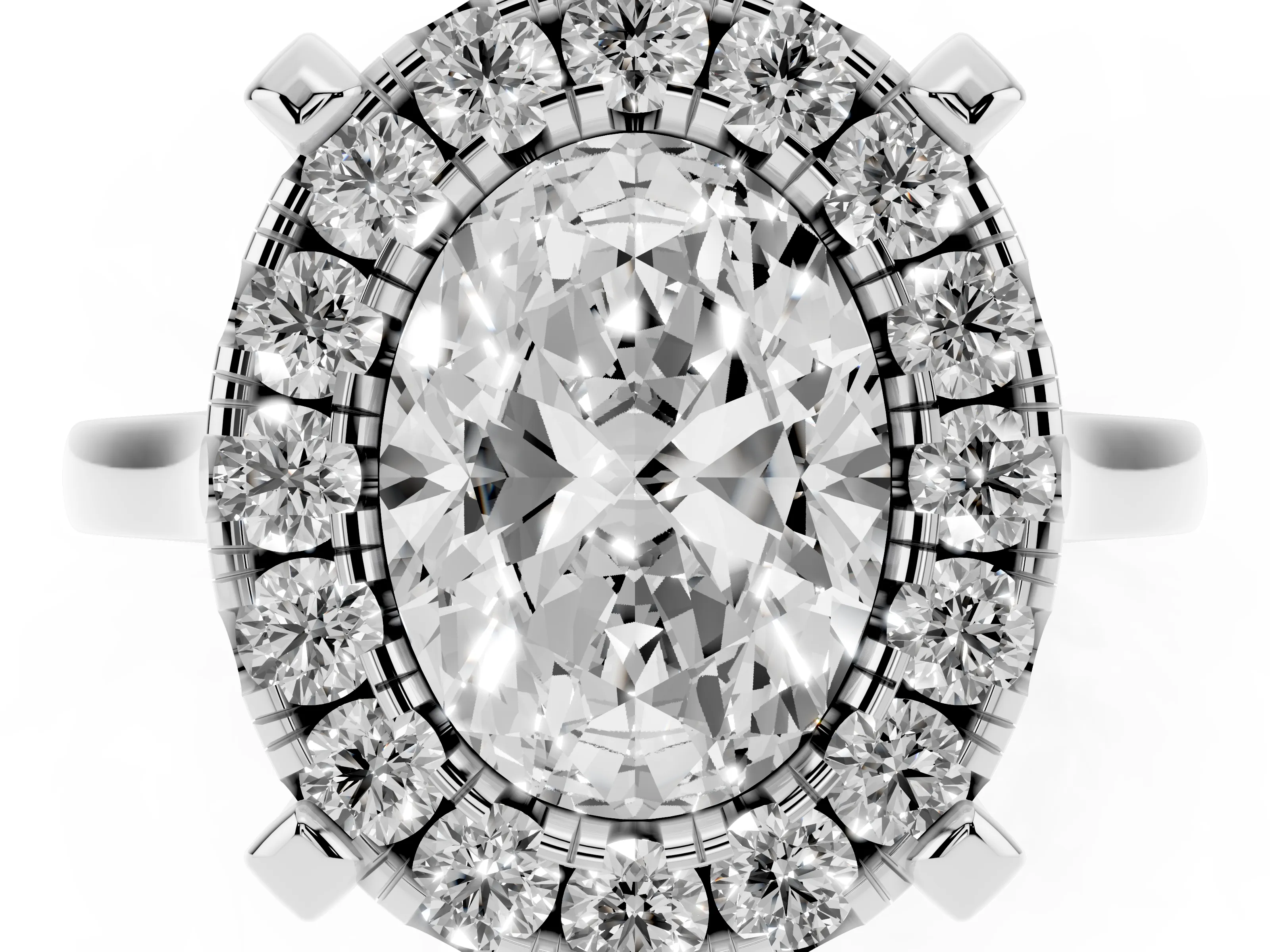 Oval Cut Diamond Cluster Halo Solitaire Ring Set in White gold with Prong Setting