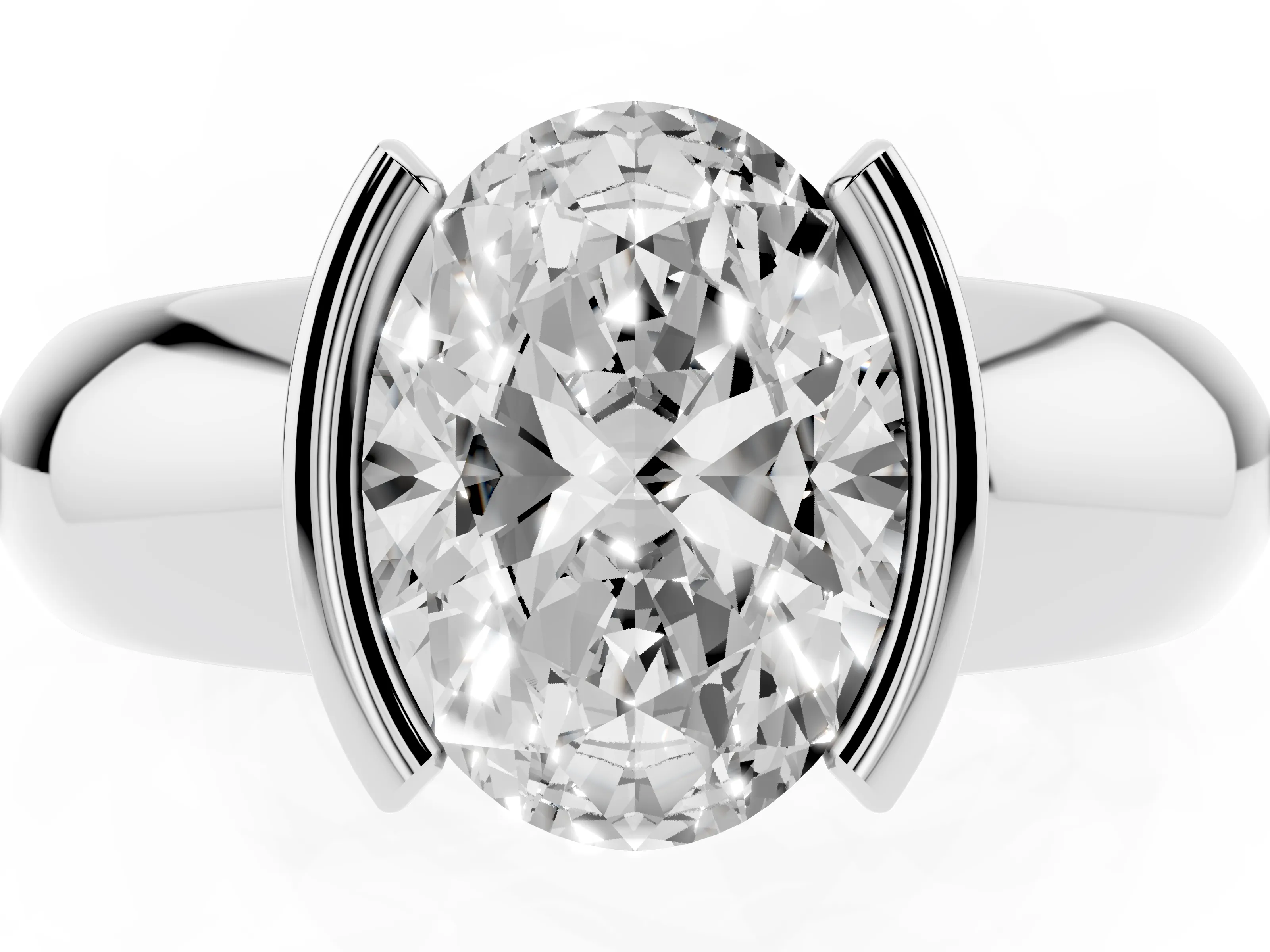 Oval Cut Diamond Solitaire Tension Set Ring Set in Platinum with Wide Band