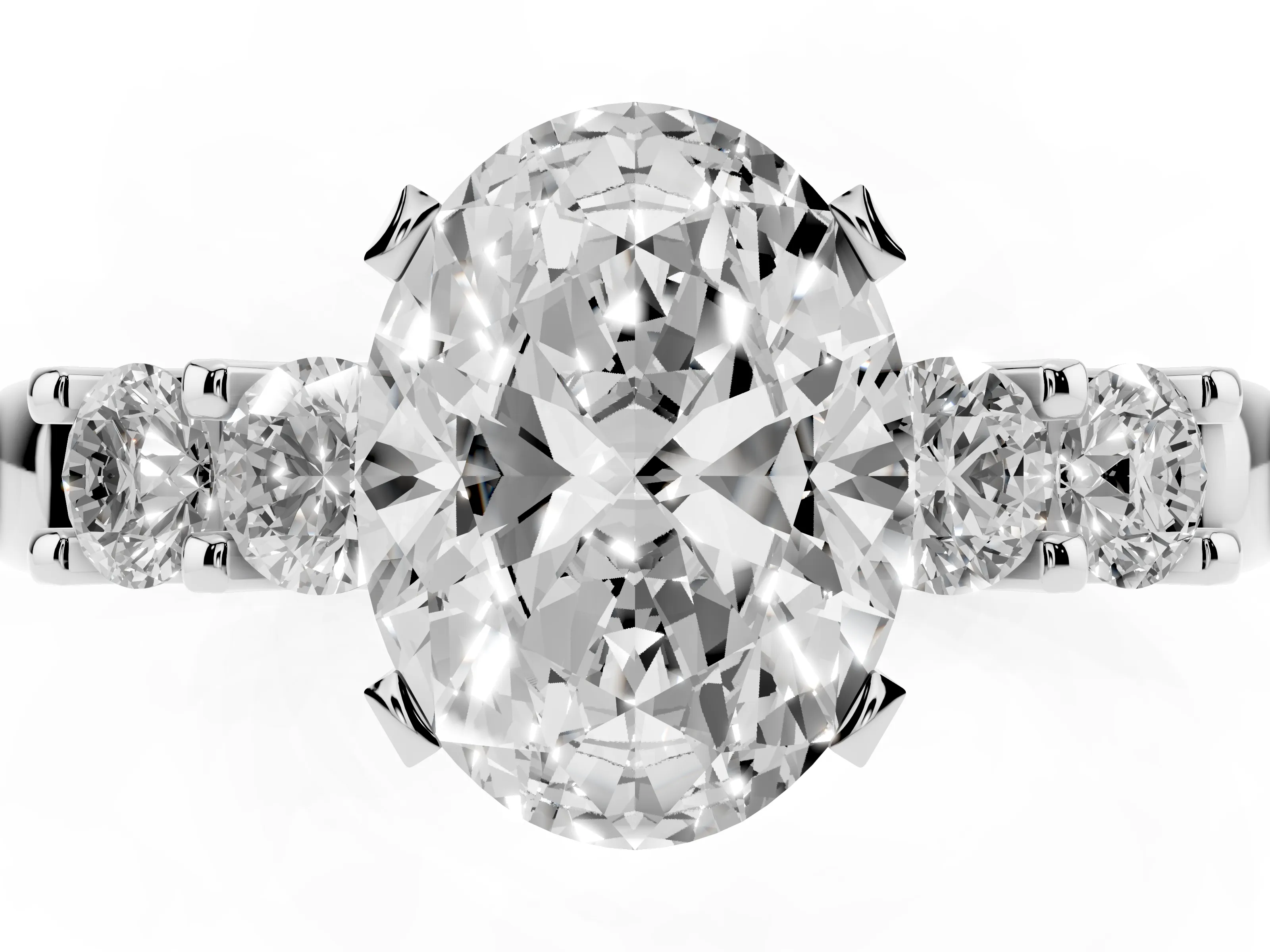 Oval Cut Diamond Five-Stone Prong Set Engagement Ring Set in Platinum with Channel Band