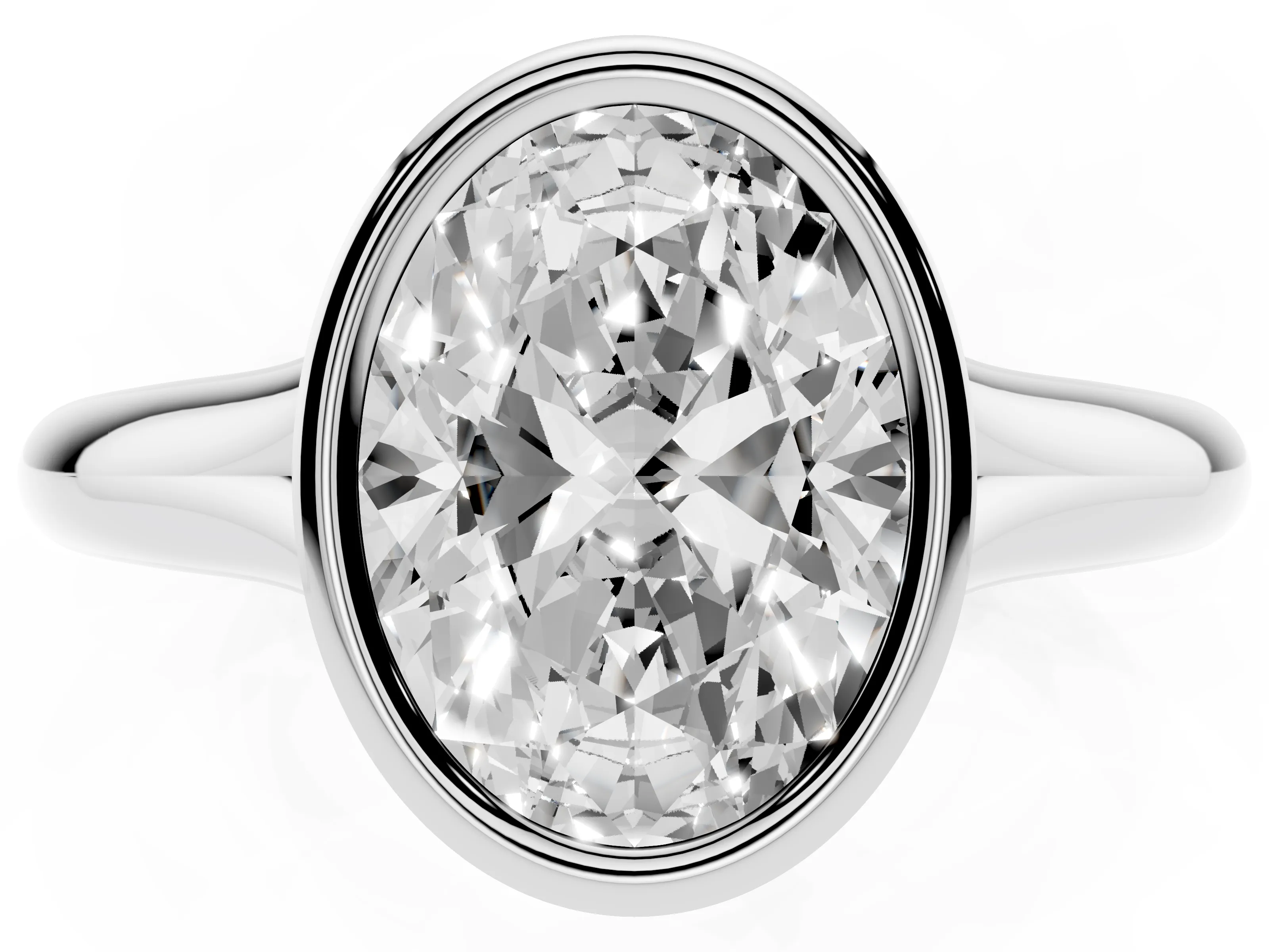 Bezel Set Oval Cut Diamond Solitaire Ring Set in White gold with Smooth Band