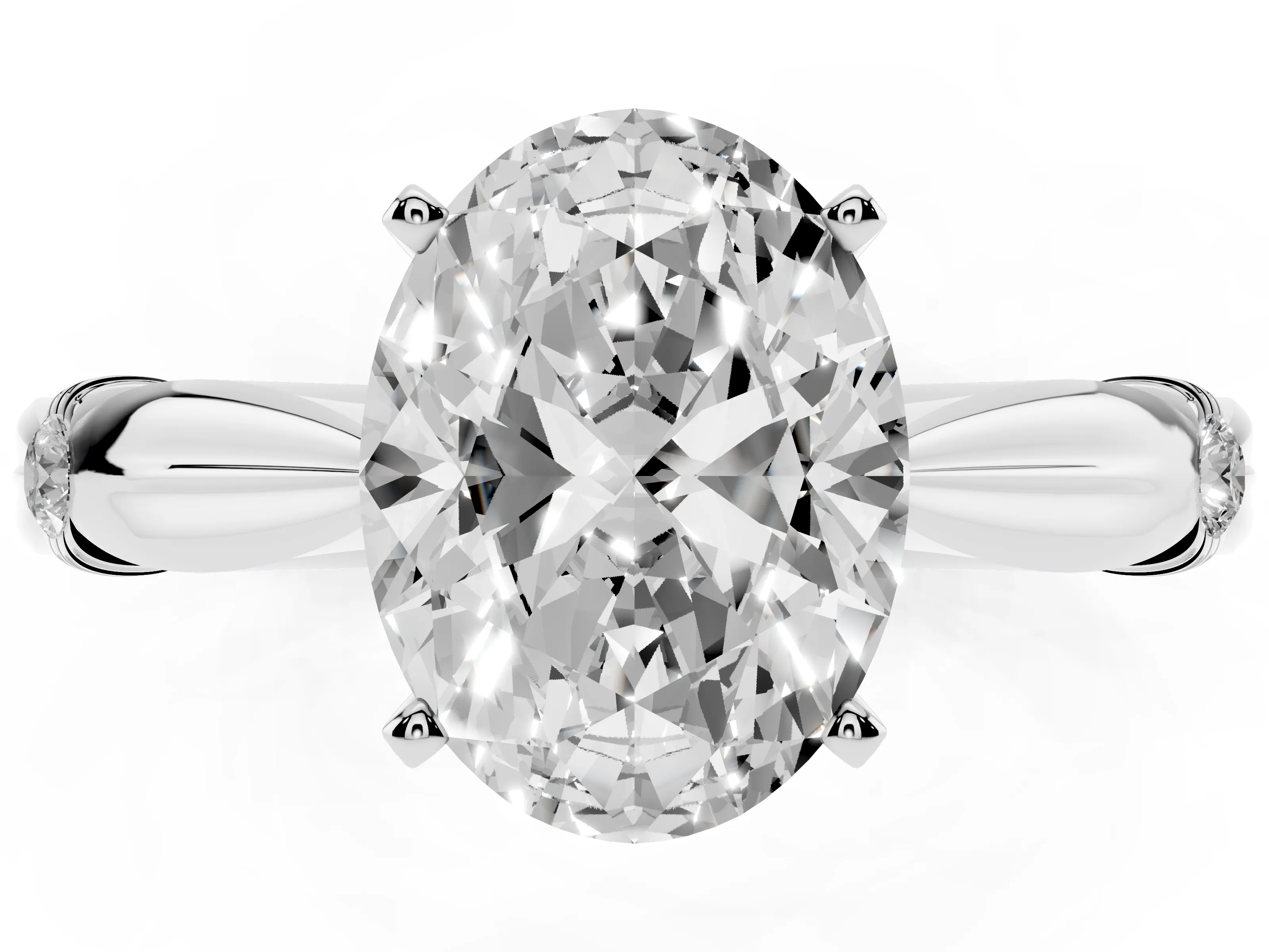 Oval Cut Diamond Solitaire Twisted Band Ring Set in Silver with Accent Stones and Prong Setting