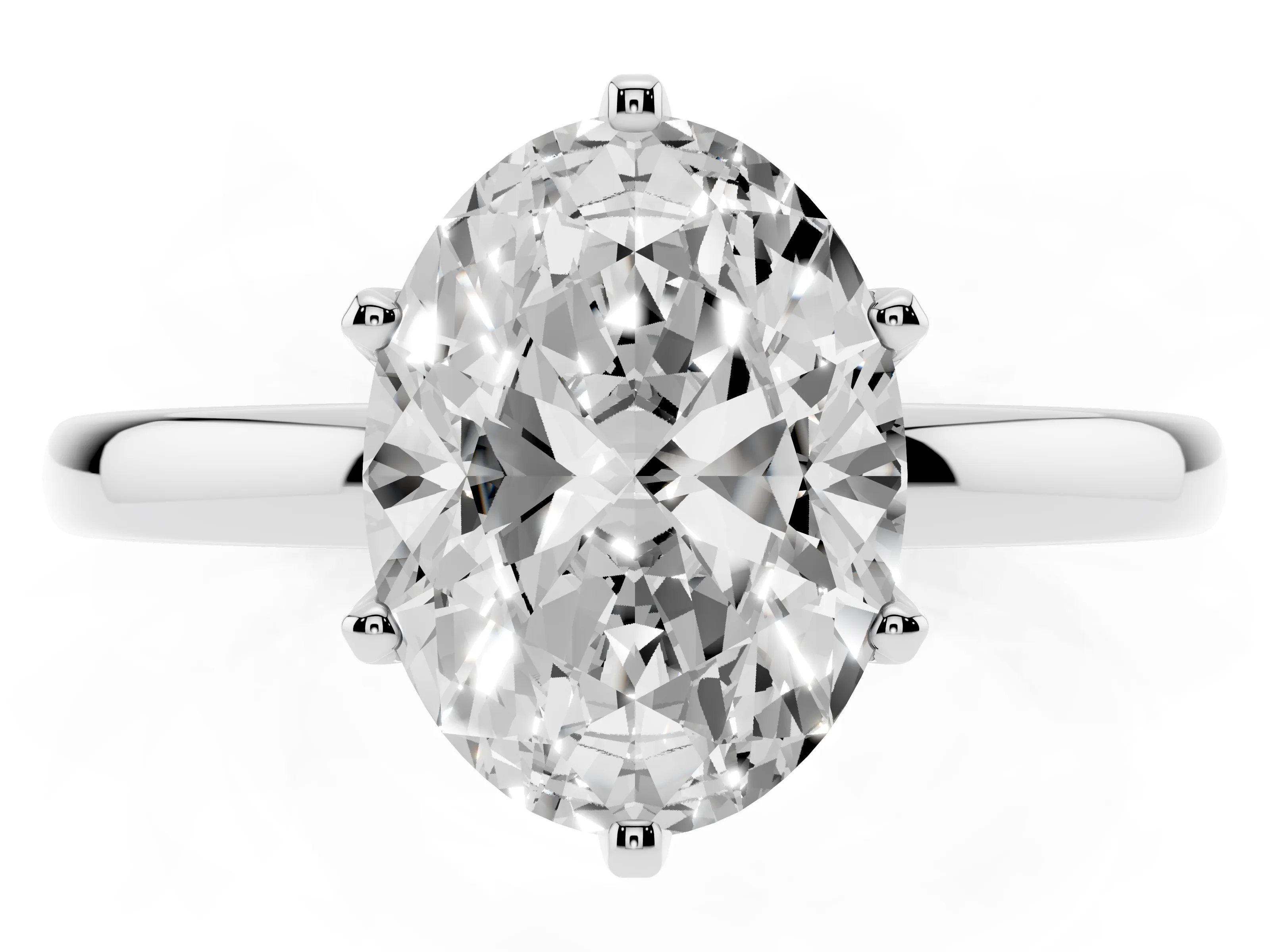 Oval Cut Diamond Solitaire Ring Set in White gold with Raised Prong Setting on a Classic Band