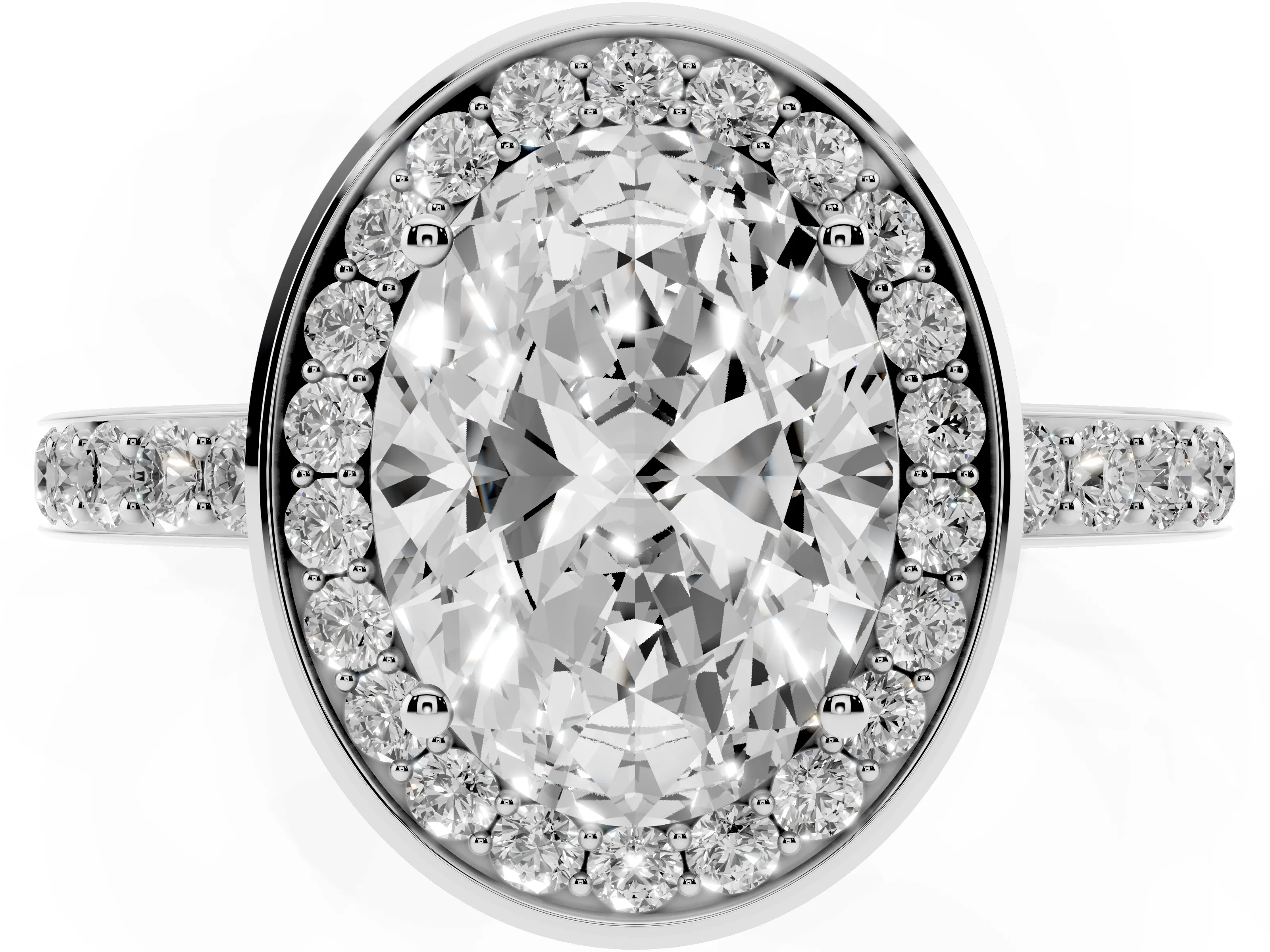 Oval Cut Diamond Halo Ring Set in Platinum with Bezel Frame and Pavé Band