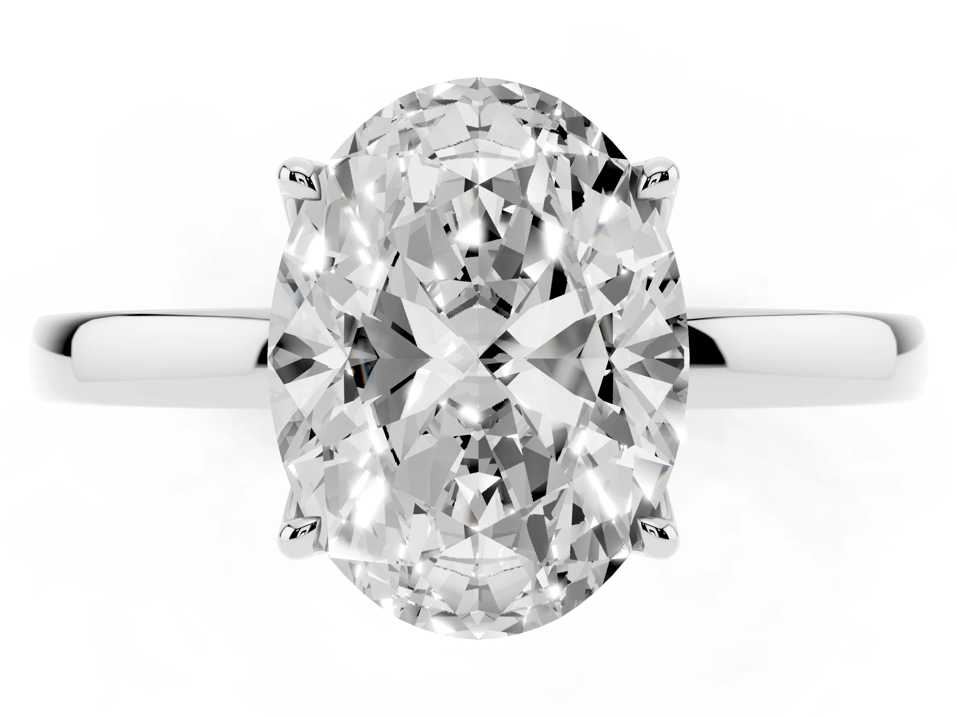 Oval Cut Diamond Solitaire Ring Set in Silver with Prong Setting and Thin Polished Band