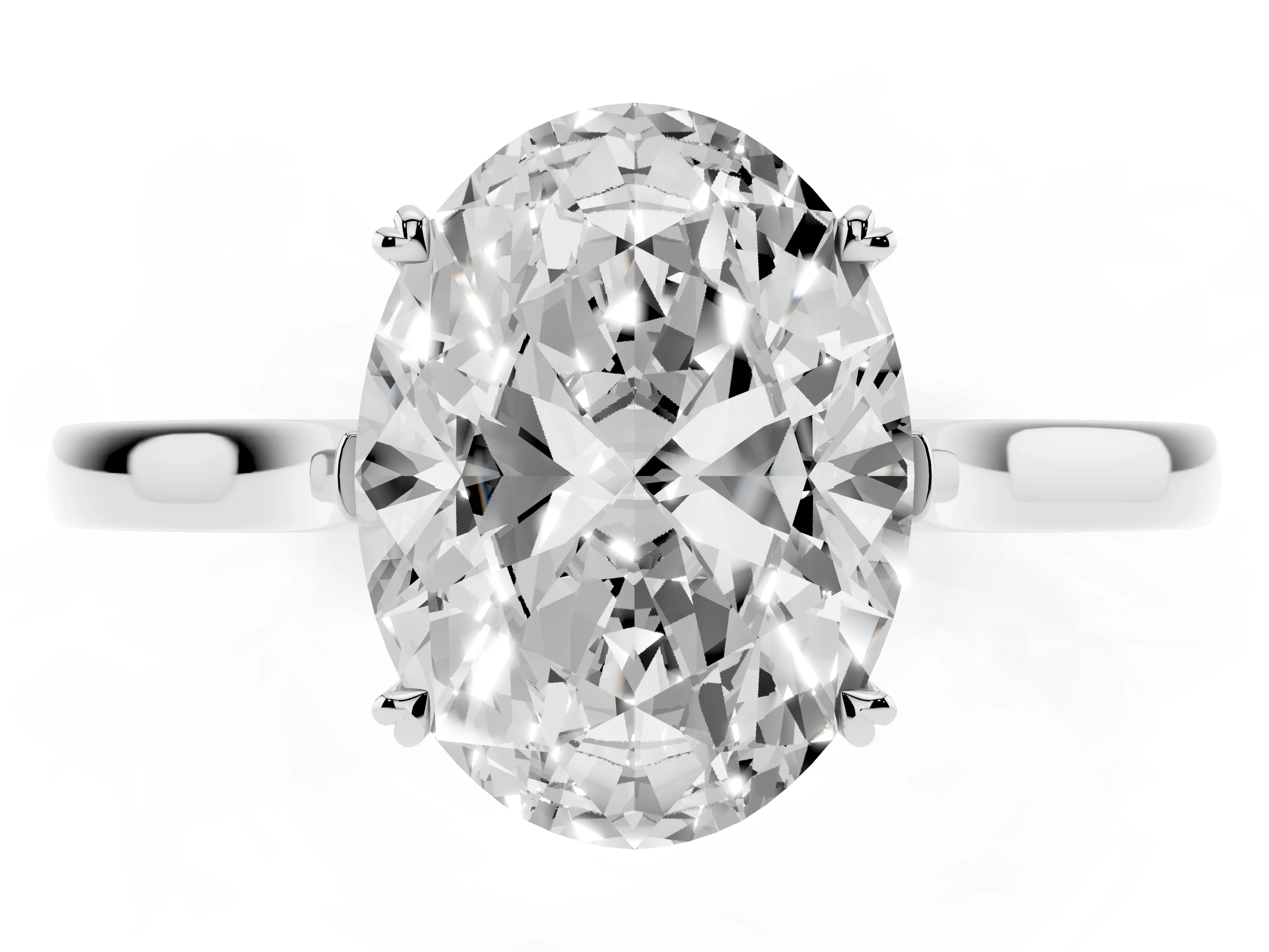 Oval Cut Diamond Solitaire Heart Prong Engagement Ring Set in Platinum with Tapered Band