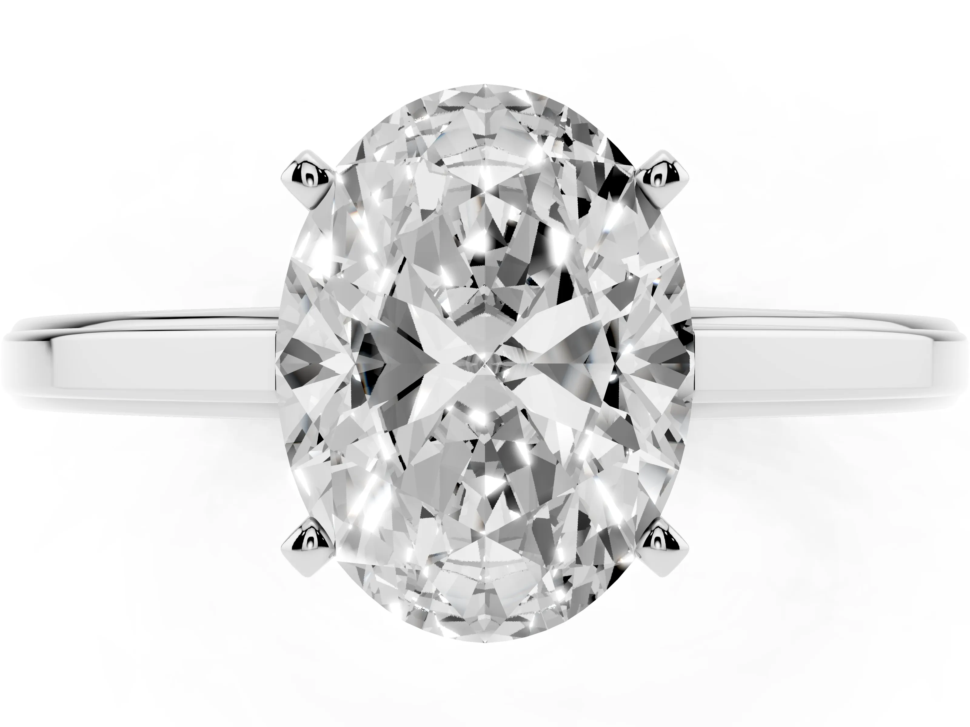 Oval Cut Diamond Solitaire Ring Set in White gold with Prong Setting and Classic Band