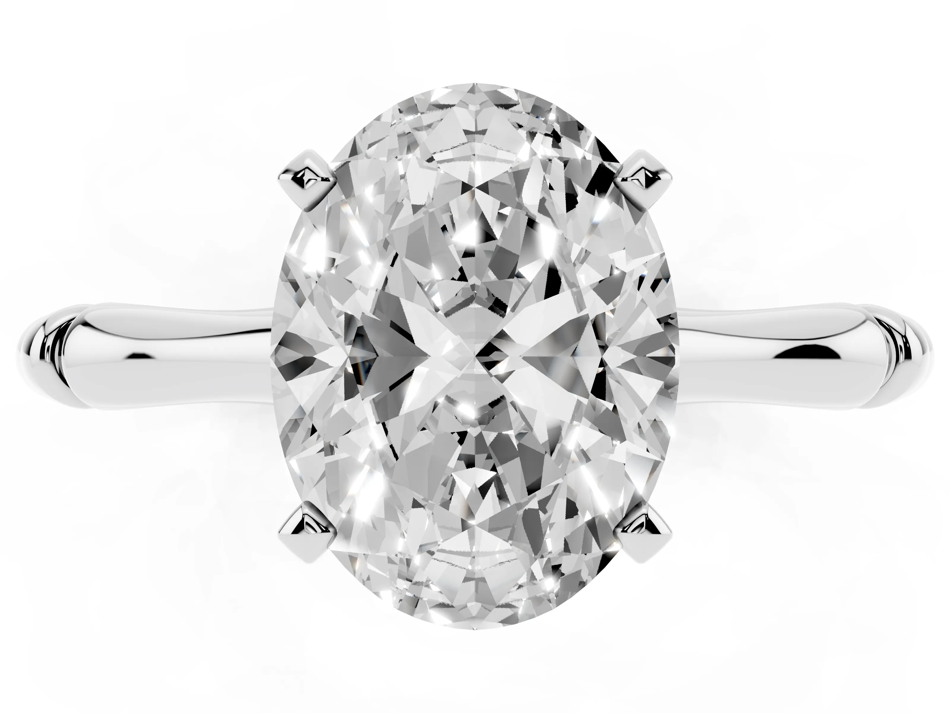 Oval Cut Diamond Solitaire Ring Set in Silver with Bamboo Band and Prong Setting