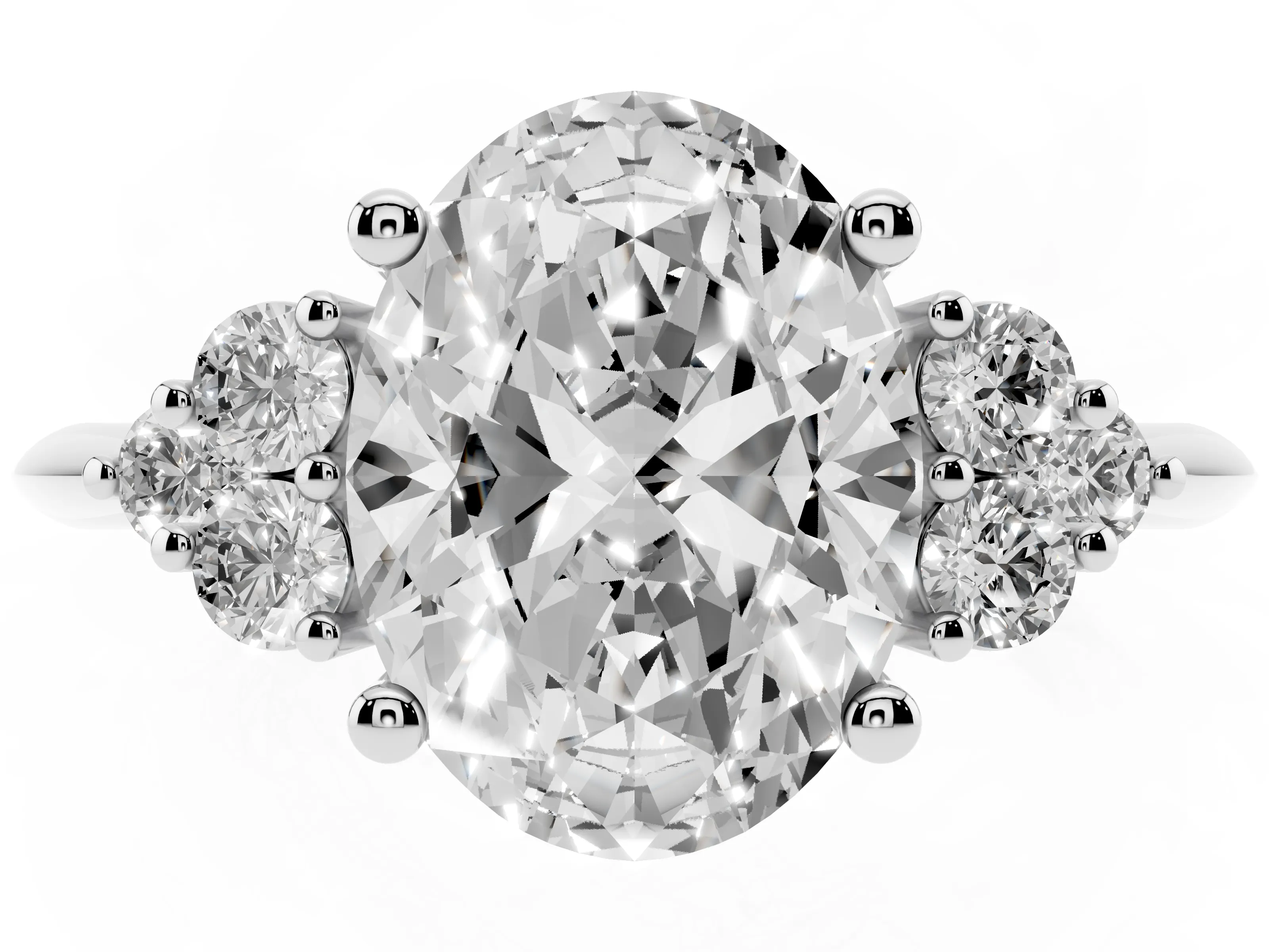 Oval Cut Diamond Cluster Ring Set in Silver with Plain Band and Prong Setting