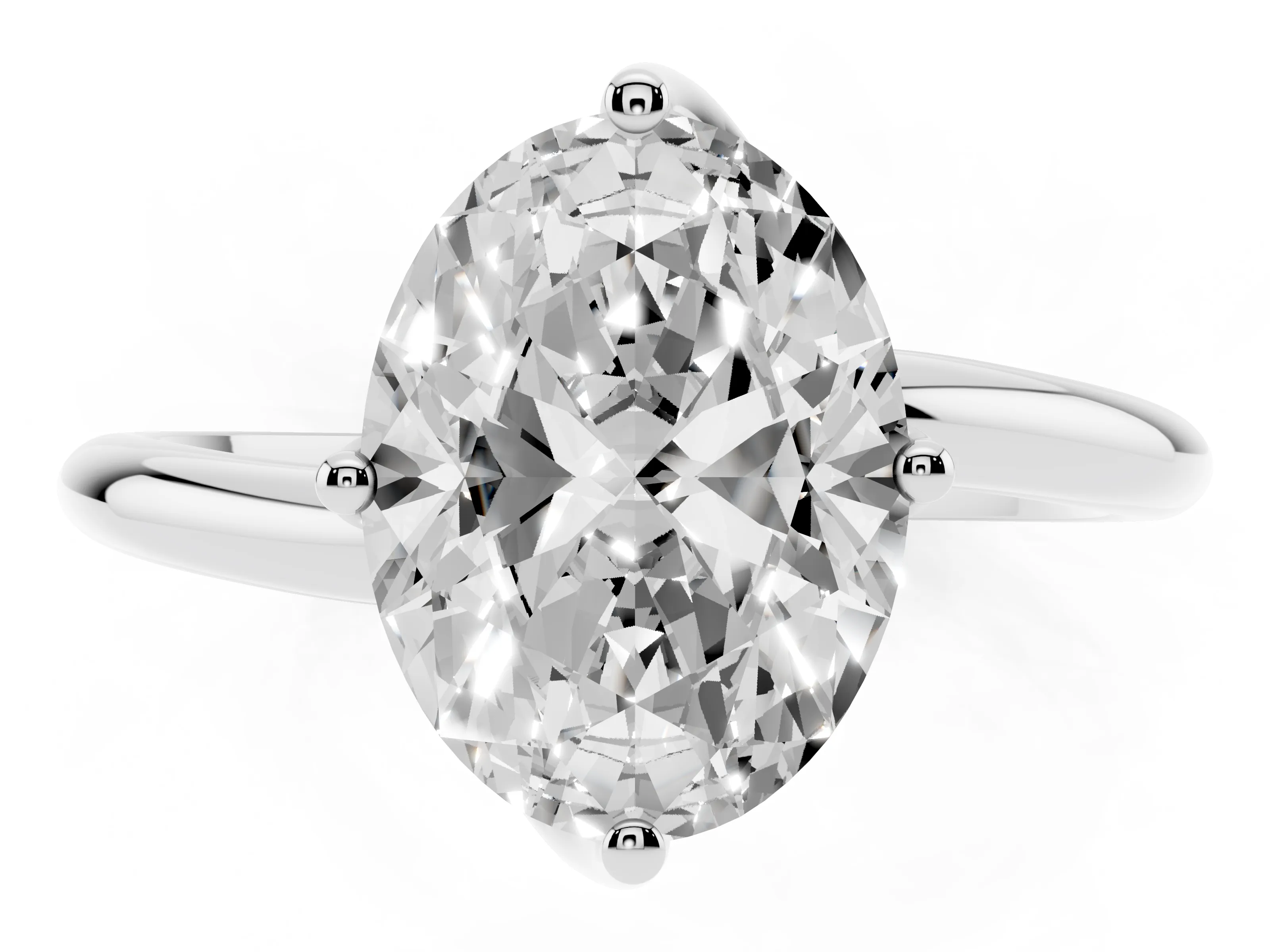 Oval Cut Diamond Solitaire Engagement Ring Set in Silver with Classic Plain Band