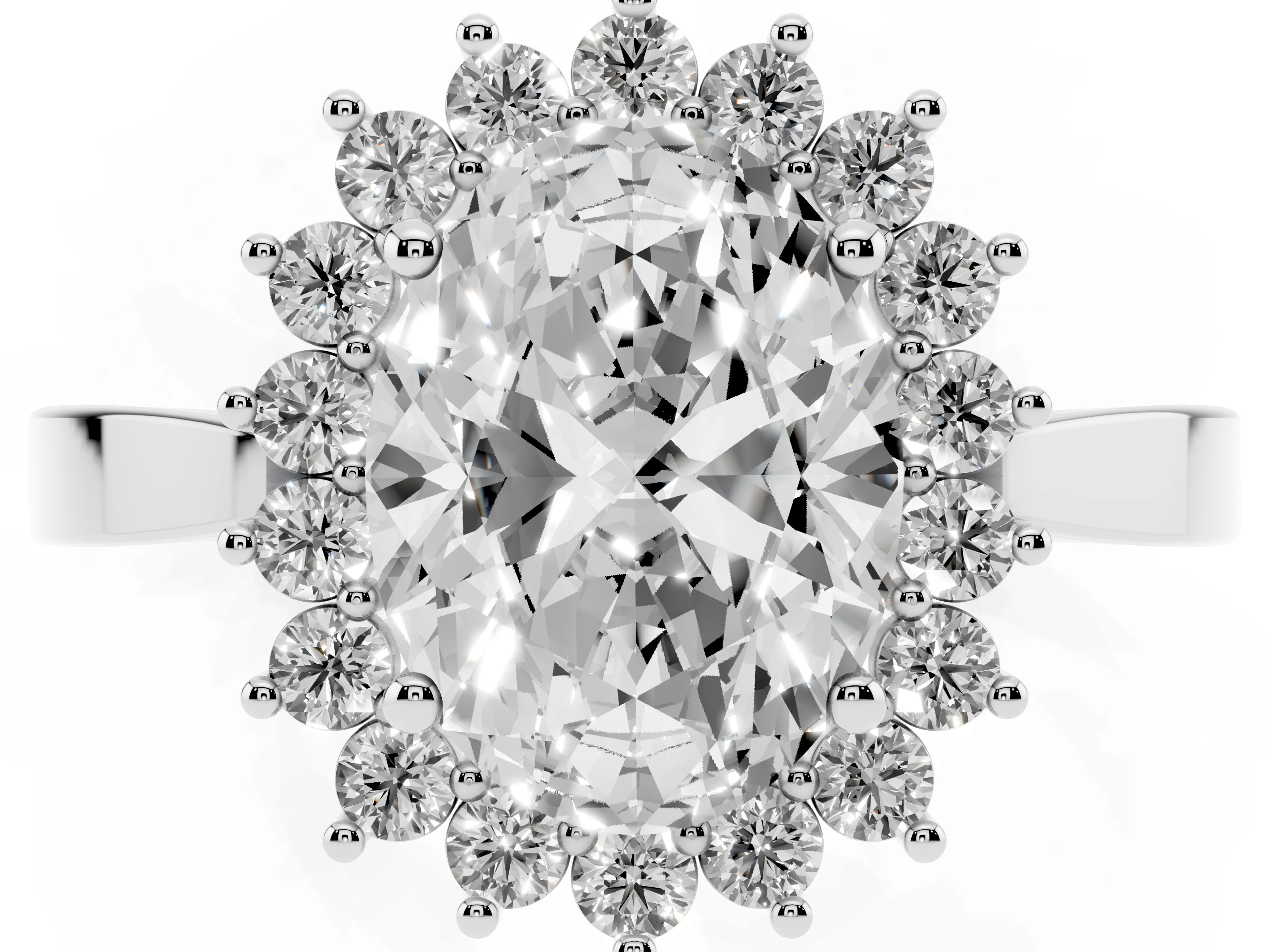 Oval Cut Diamond Halo Ring Set in White gold with Round Halo and Smooth Solitaire Band