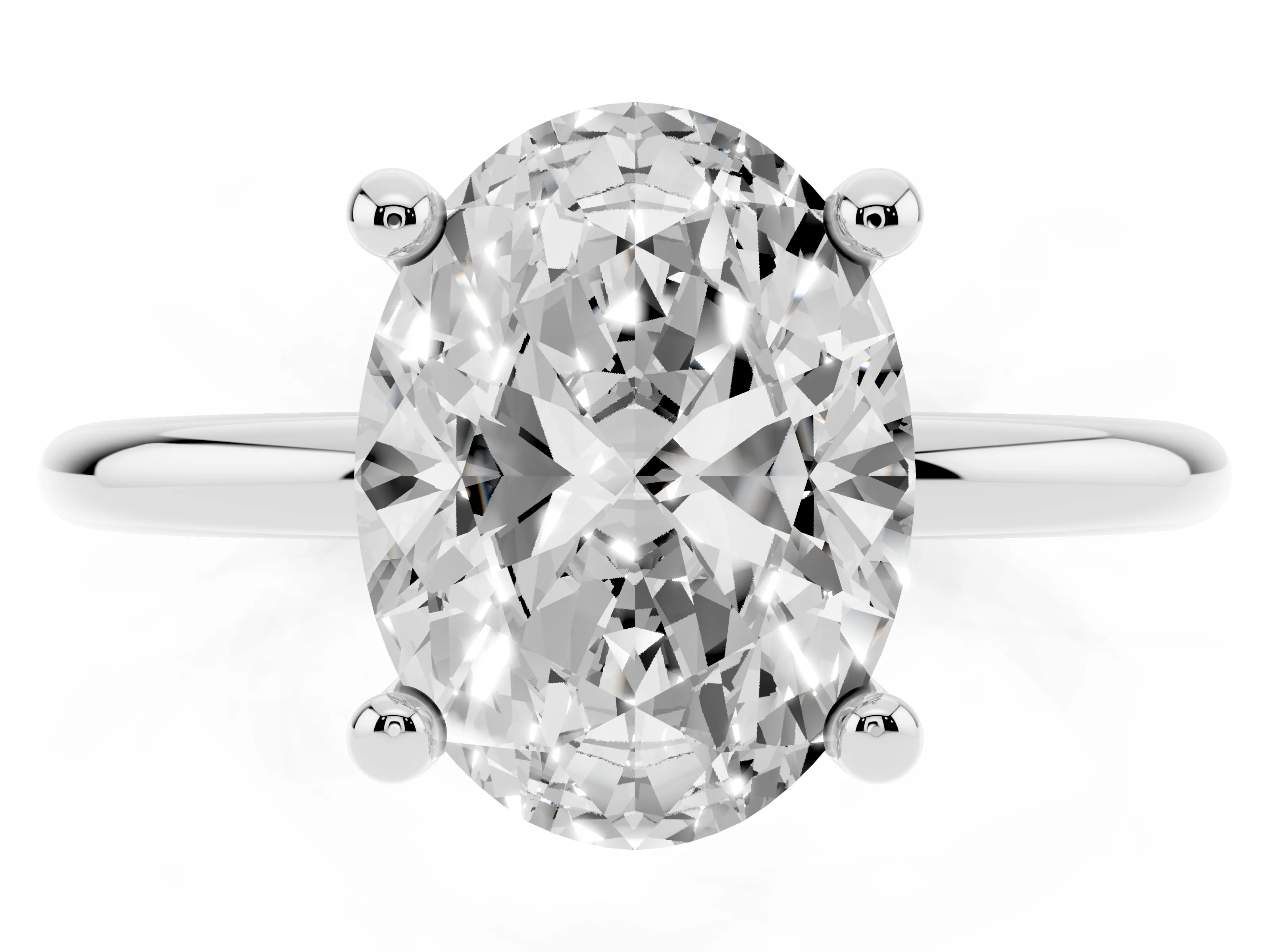 Oval Cut Diamond Solitaire Ring Set in White gold with Secure Prong Setting on a Classic Band