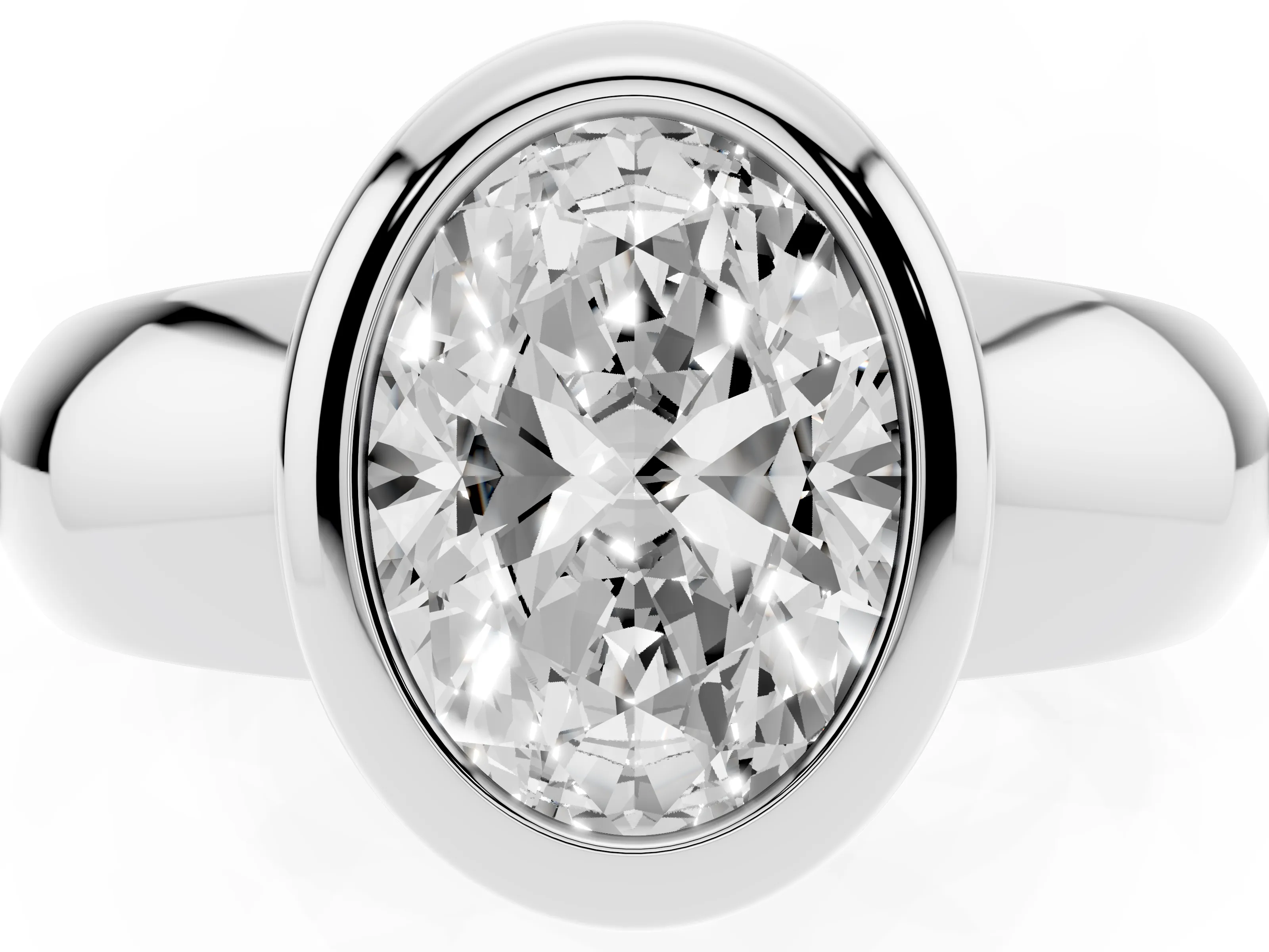 Bezel Set Oval Cut Diamond Solitaire Ring Set in Platinum with Wide Band