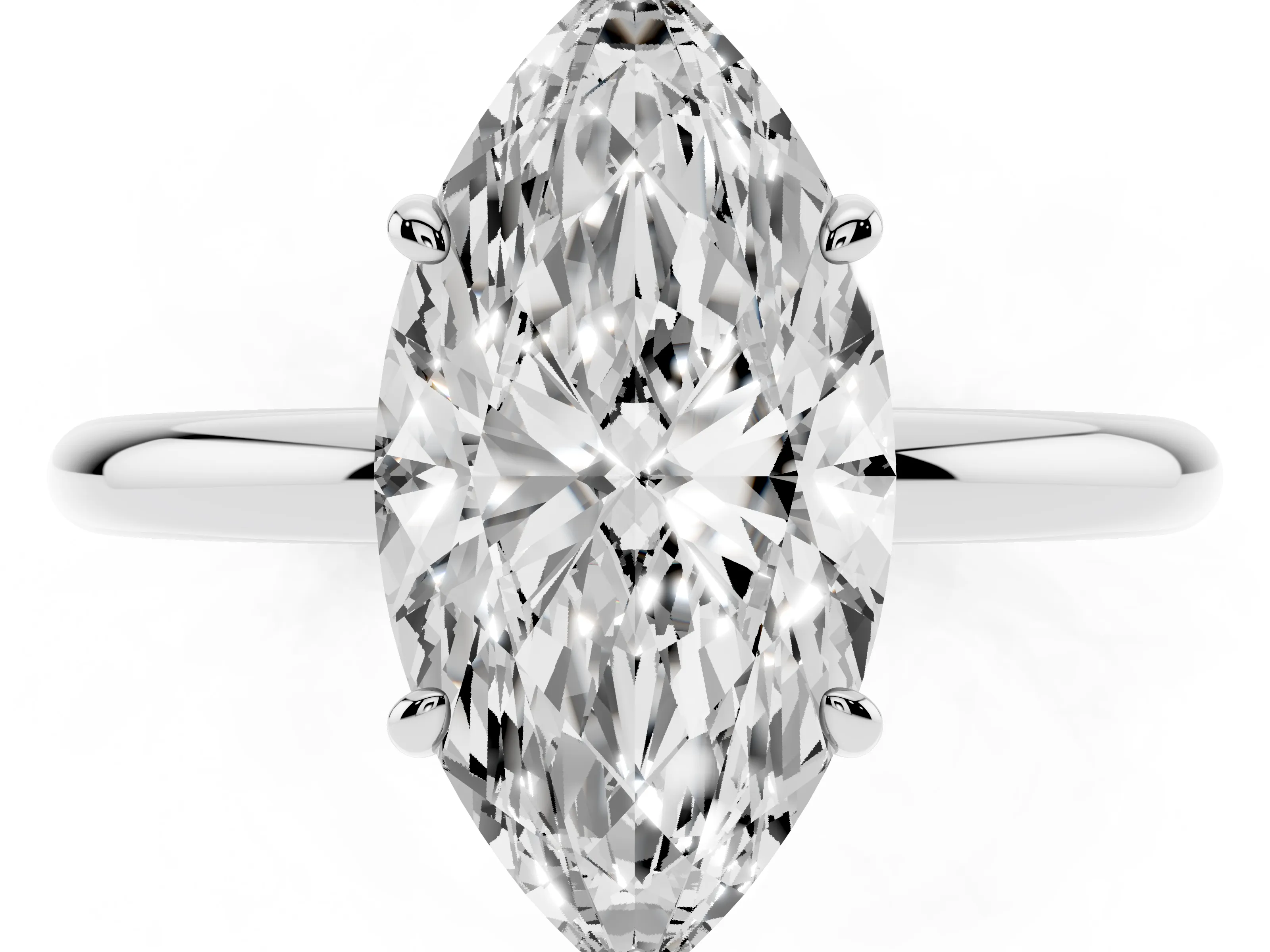 Oval Cut Diamond Solitaire Ring Set in White gold with Prong Setting on a Polished Plain Band