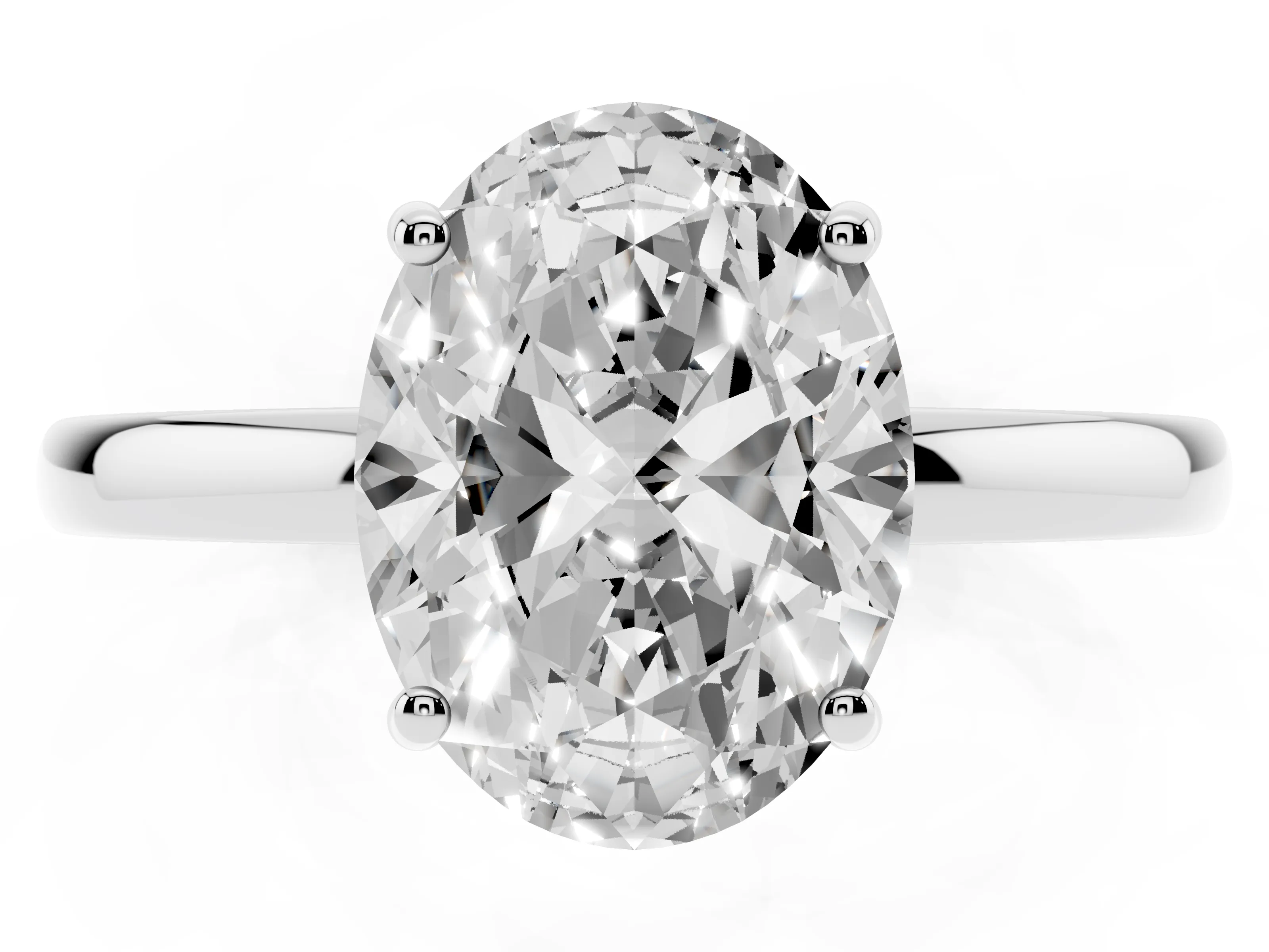 Oval Cut Diamond Solitaire Ring Set in Platinum with Plain Band and Prong Setting