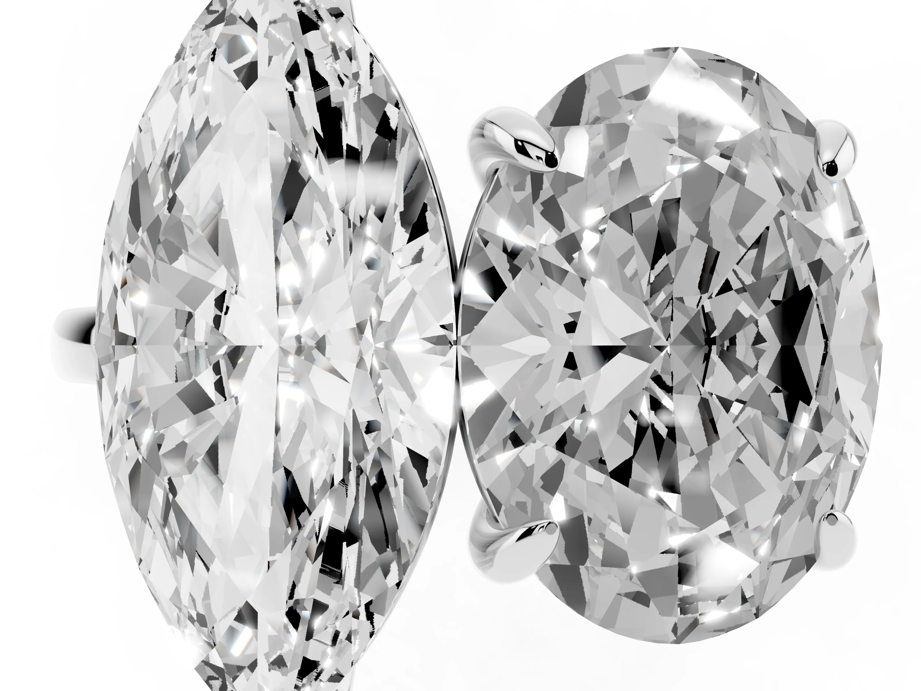 Oval and Marquise Toi Moi Ring Set in Silver with Prong Setting and Plain Band