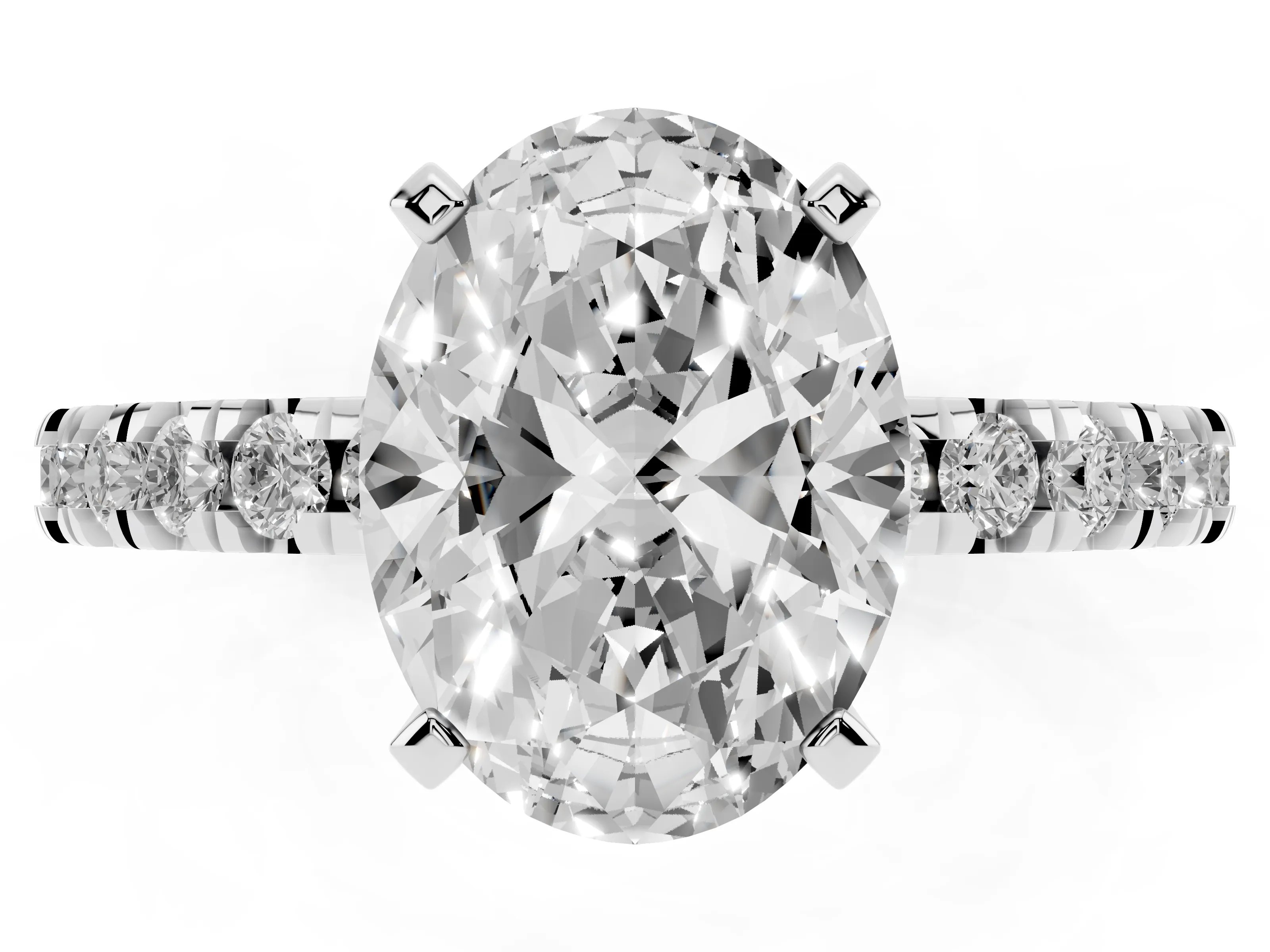 Oval Cut Diamond Pavé Band Solitaire Set in Platinum with Prong Setting
