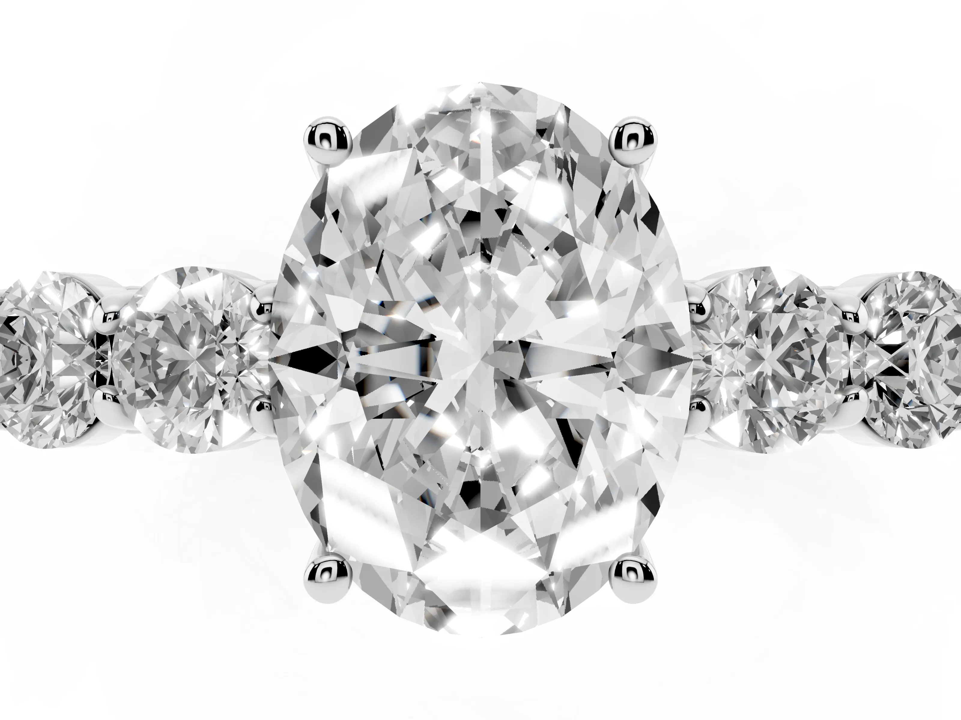 Oval Cut Diamond Five-Stone Prong Set Band Ring Set in Platinum with Polished Band