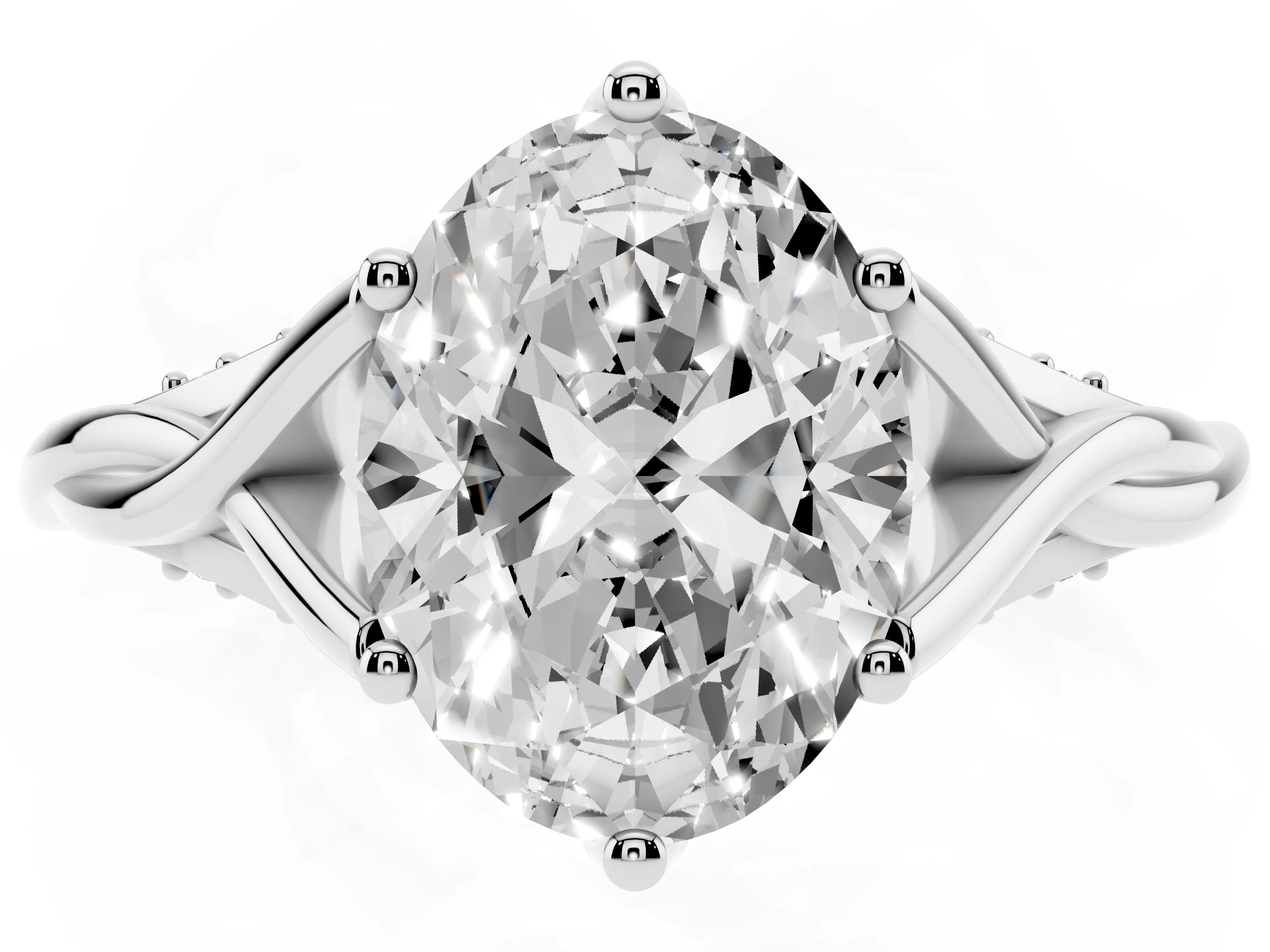 Oval Cut Diamond Intertwined Twist Band Solitaire Ring Set in White gold with Prong Setting