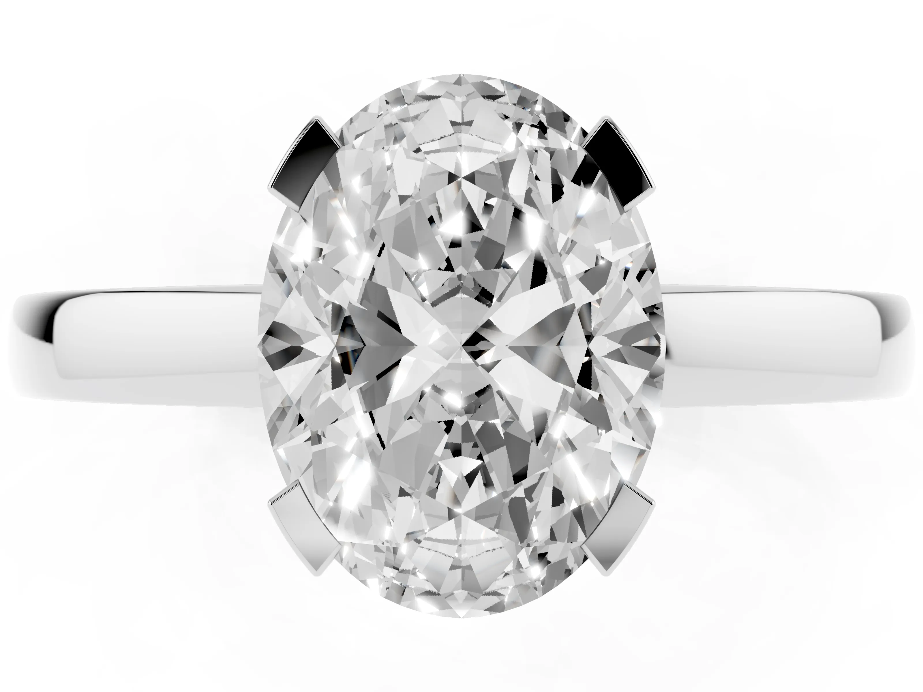 Oval Cut Diamond Solitaire Ring Set in Platinum with Prong Head and Smooth Polished Band