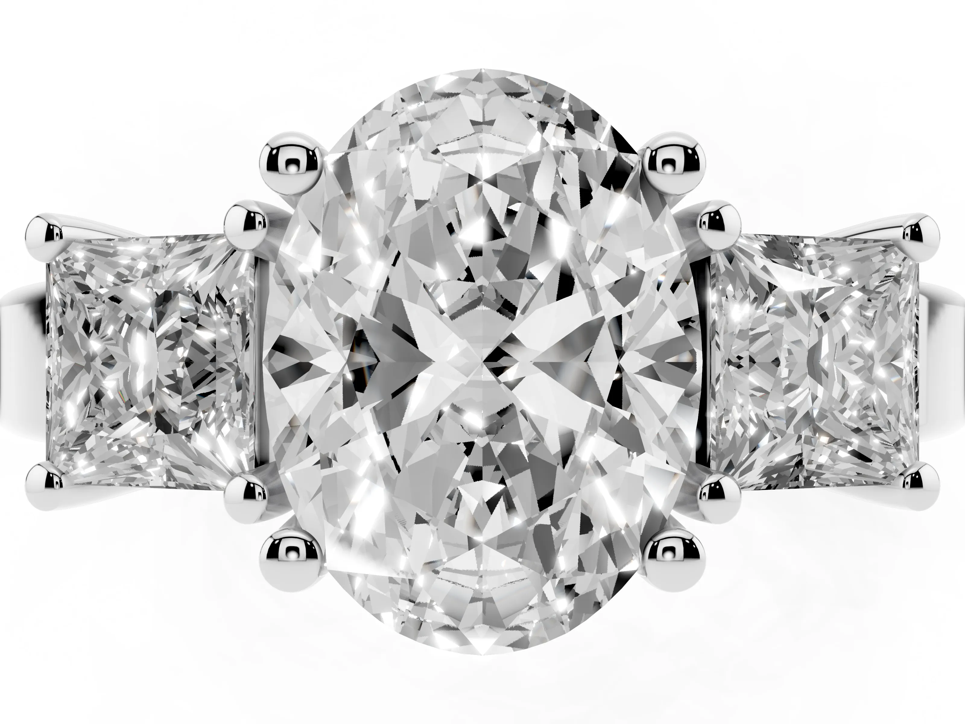 Three-Stone Oval Cut Diamond Solitaire Ring Set in Platinum with Prong Setting
