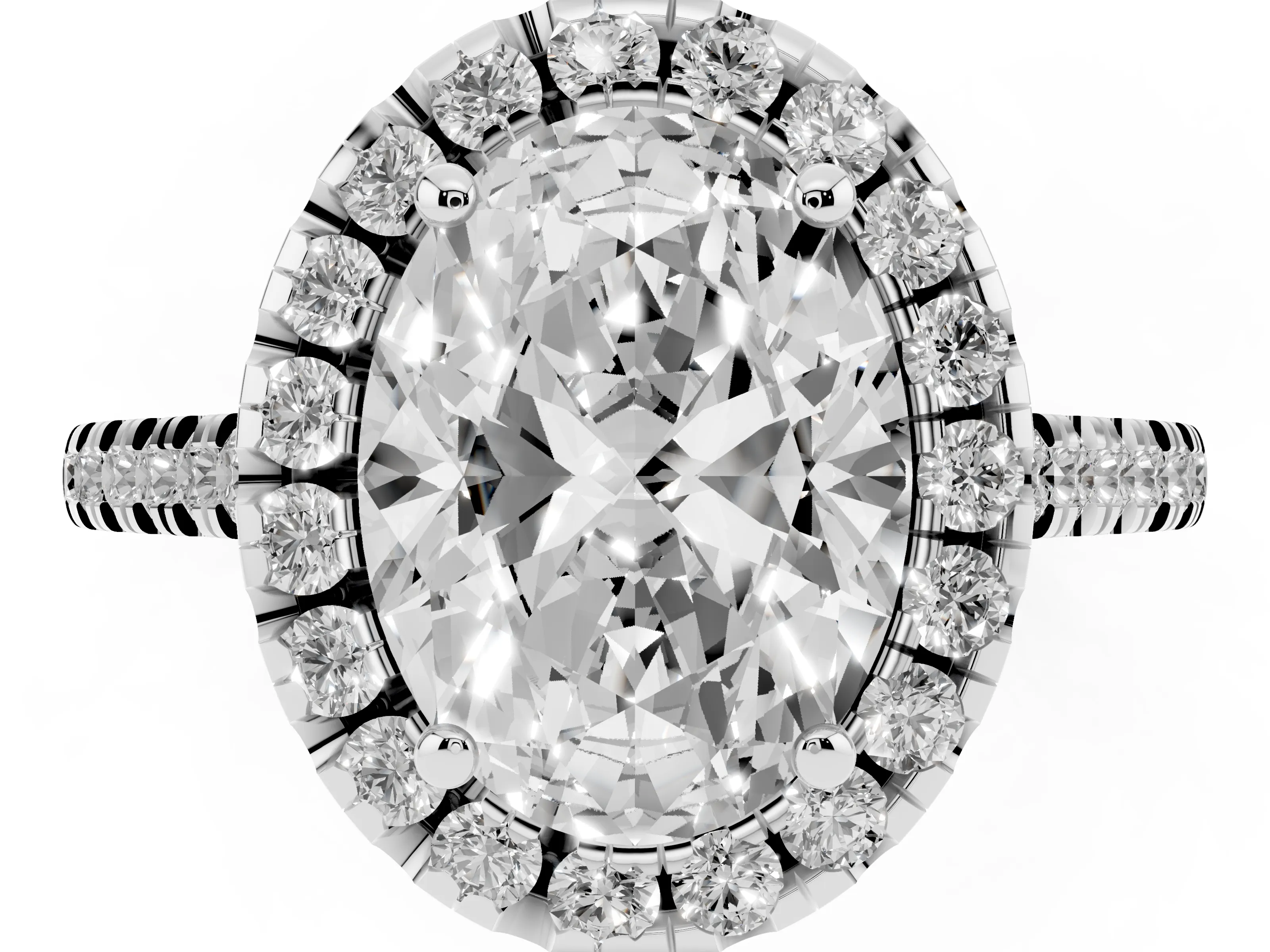 Oval Cut Diamond Cushion Halo Ring Set in Platinum with Pavé Band
