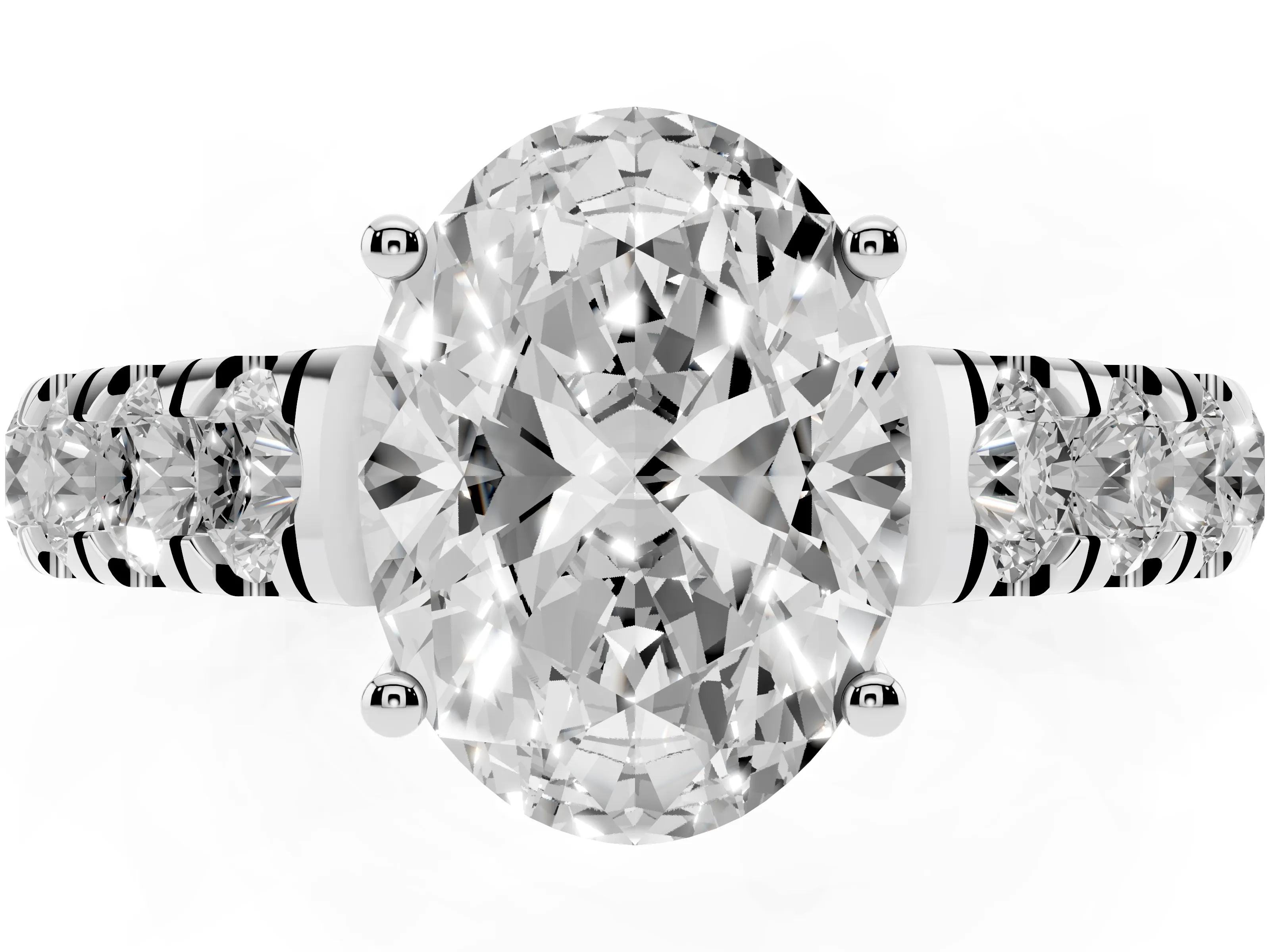Oval Cut Diamond Solitaire Ring Set in Silver with Cut-Down Micro Pavé Band and Prong Setting