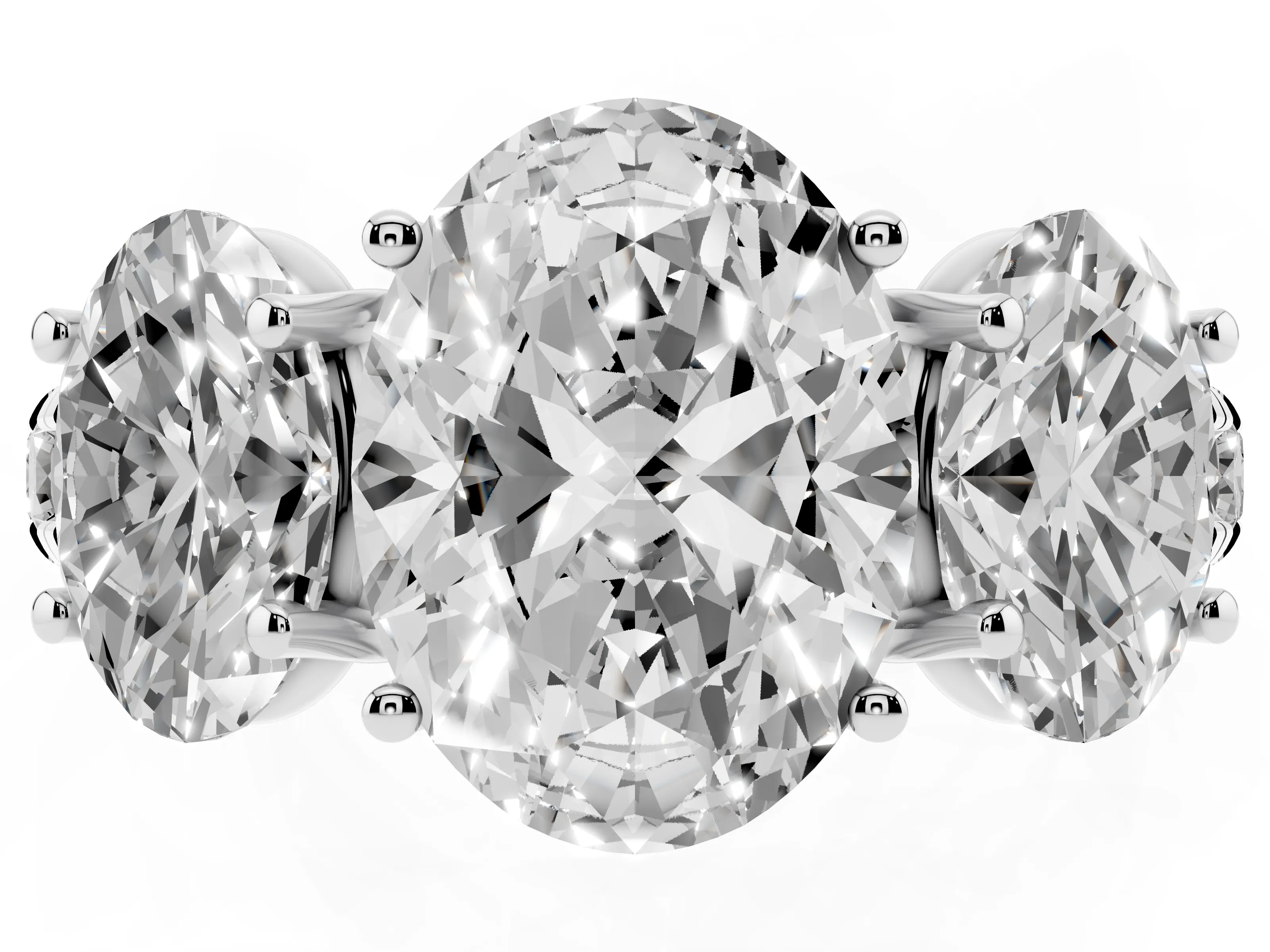 Oval Cut Diamond Three-Stone Ring Set in Silver with Pavé Band