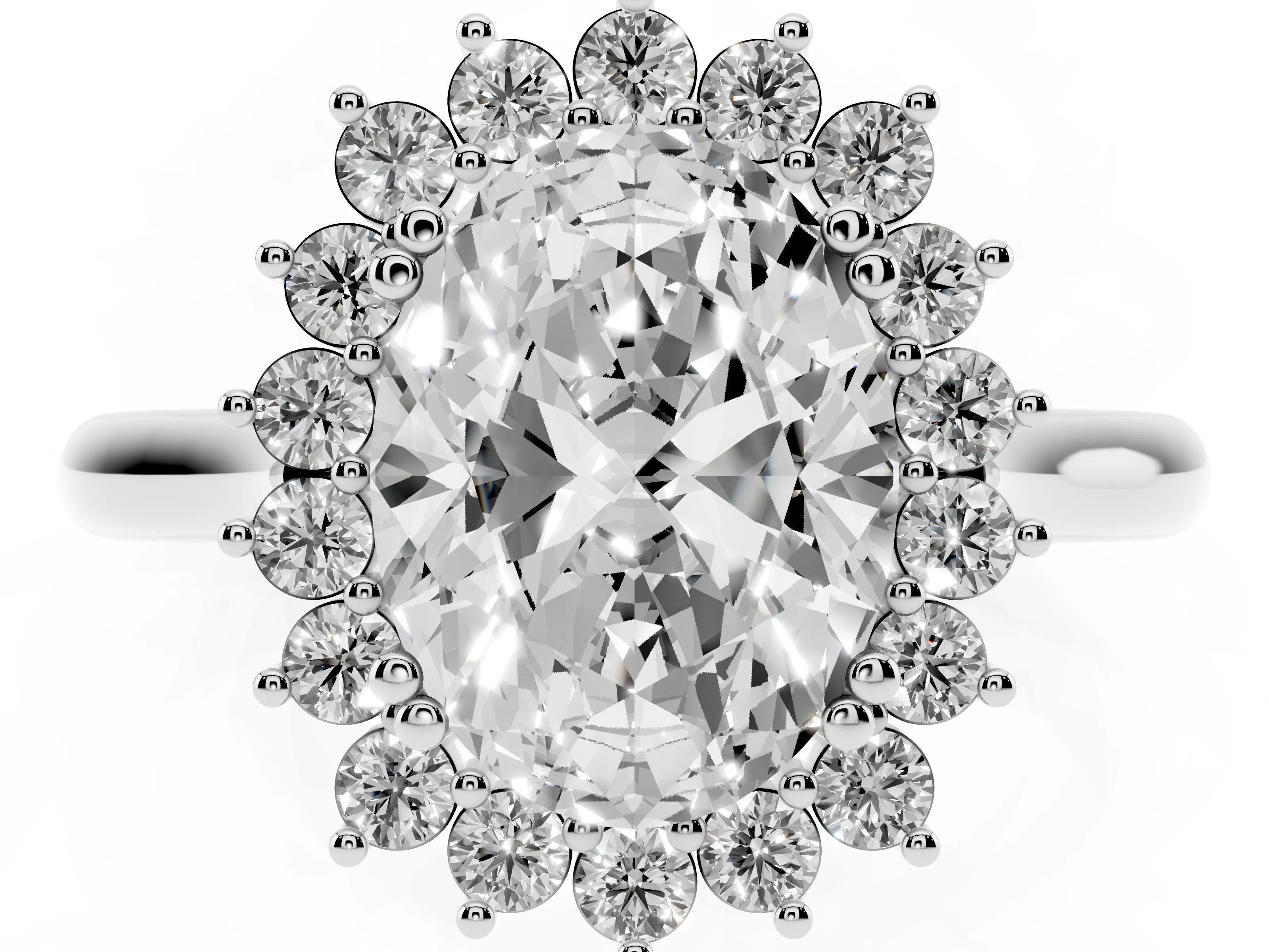 Oval Cut Diamond Halo Ring Set in Silver with Plain Solitaire Band and Prong Setting
