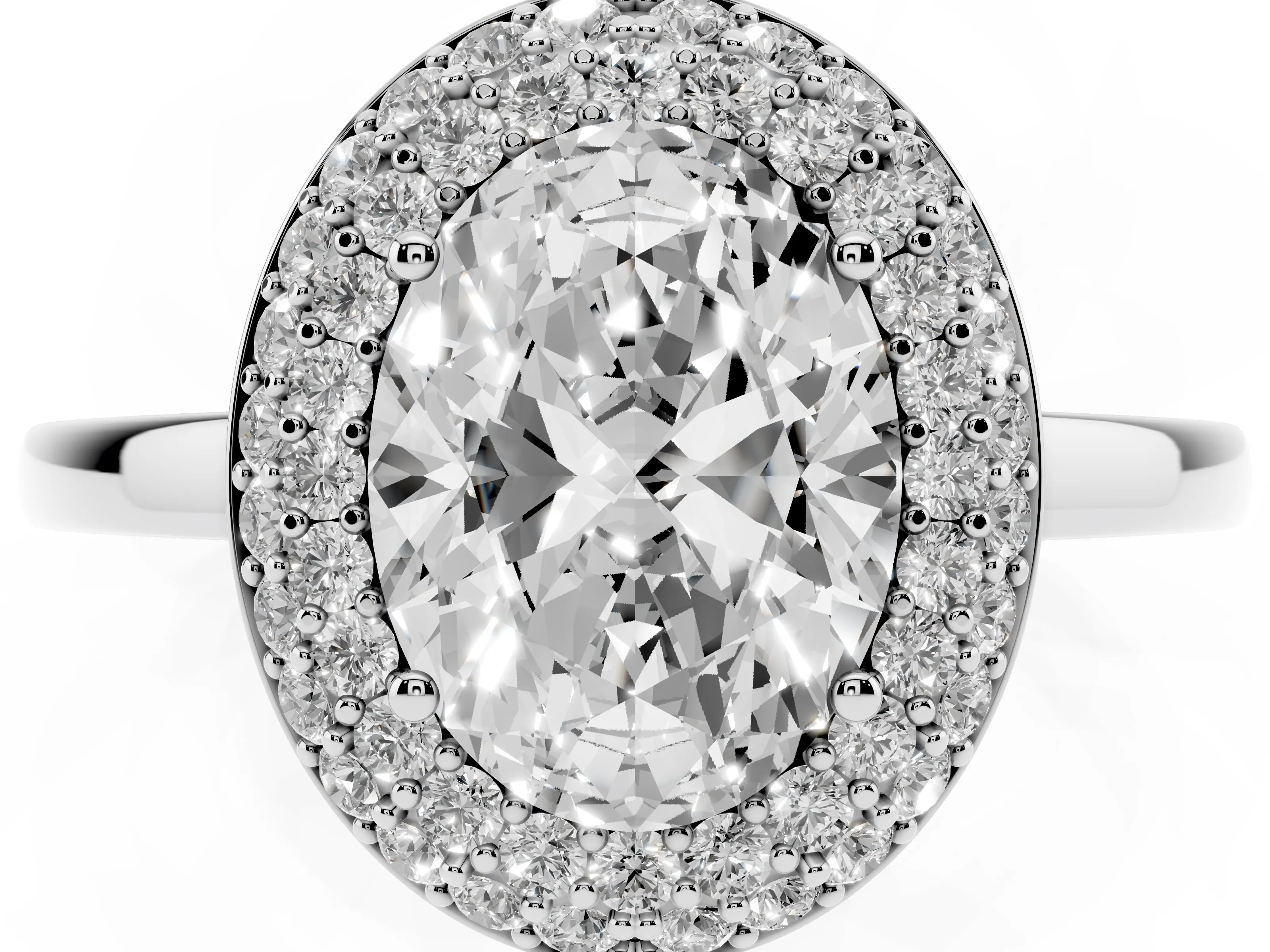 Oval Cut Diamond Halo Engagement Ring Set in Silver with Solitaire Band and Prong Setting