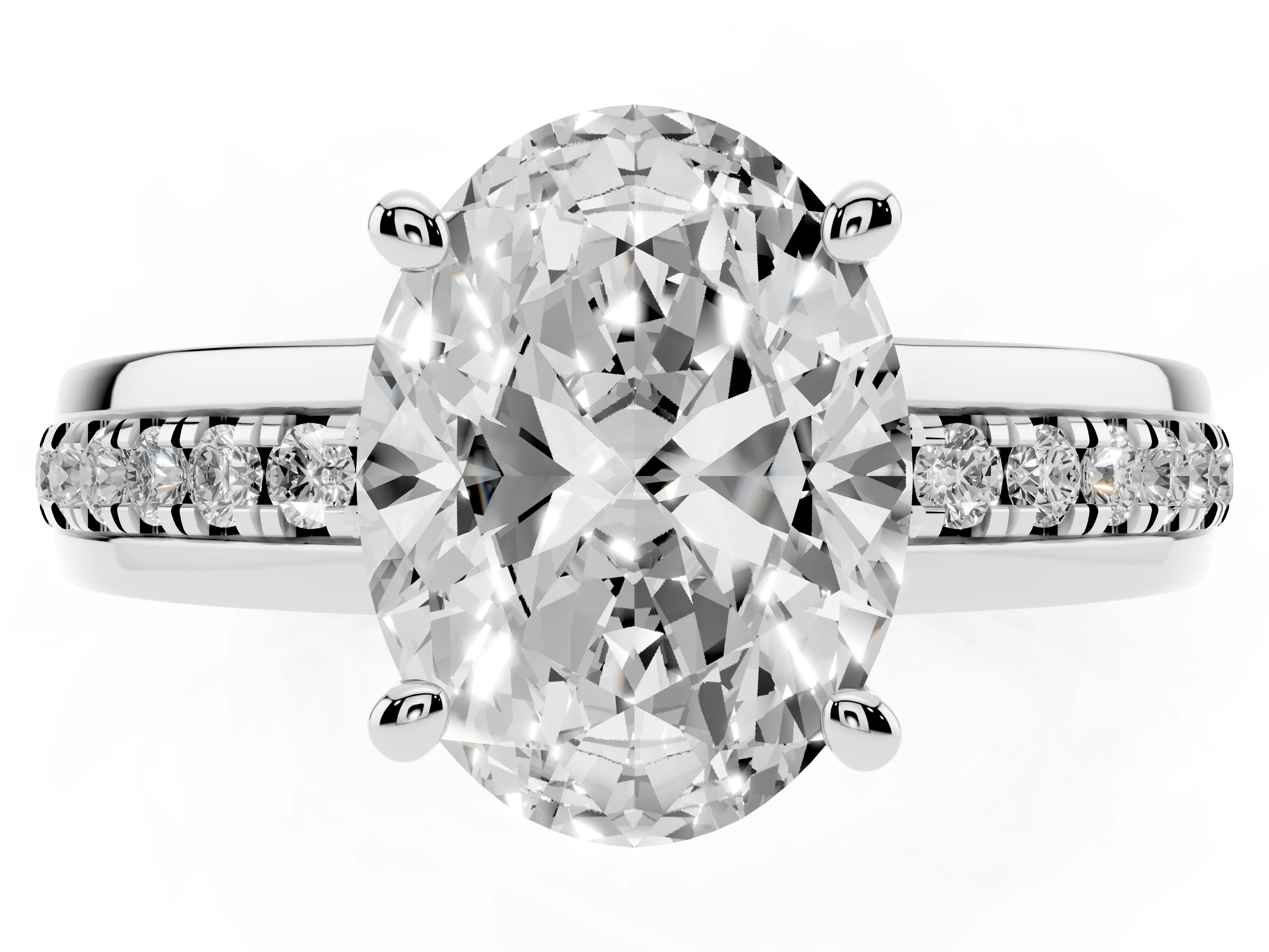 Oval Cut Diamond Solitaire Ring Set in Platinum with Channel Set Band and Prong Setting