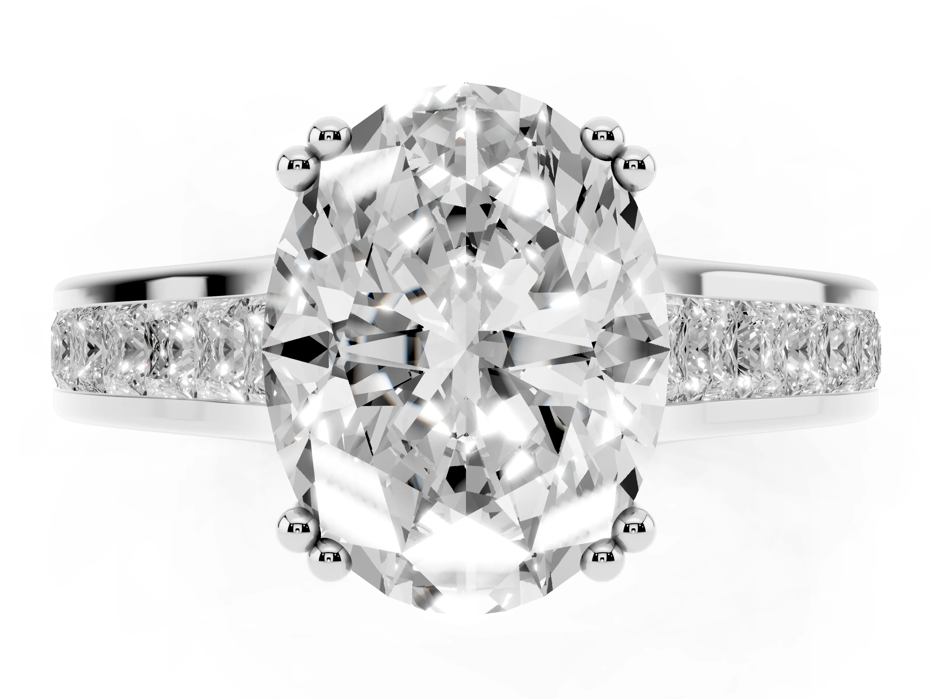 Oval Cut Diamond Channel Set Solitaire Engagement Ring Set in Silver with Prong Setting