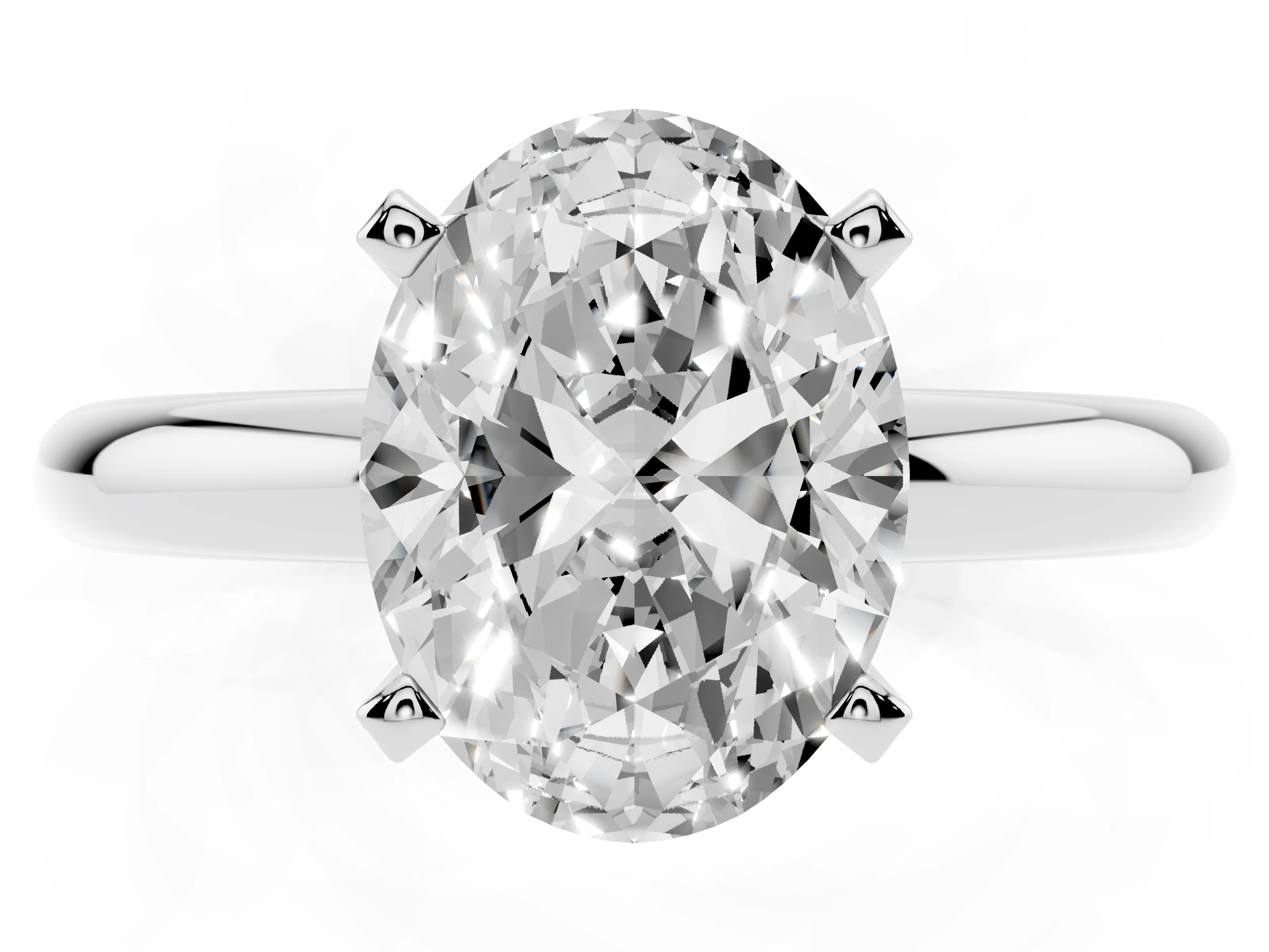 Oval Cut Diamond Solitaire Engagement Ring Set in White gold with Round Band and Prong Setting