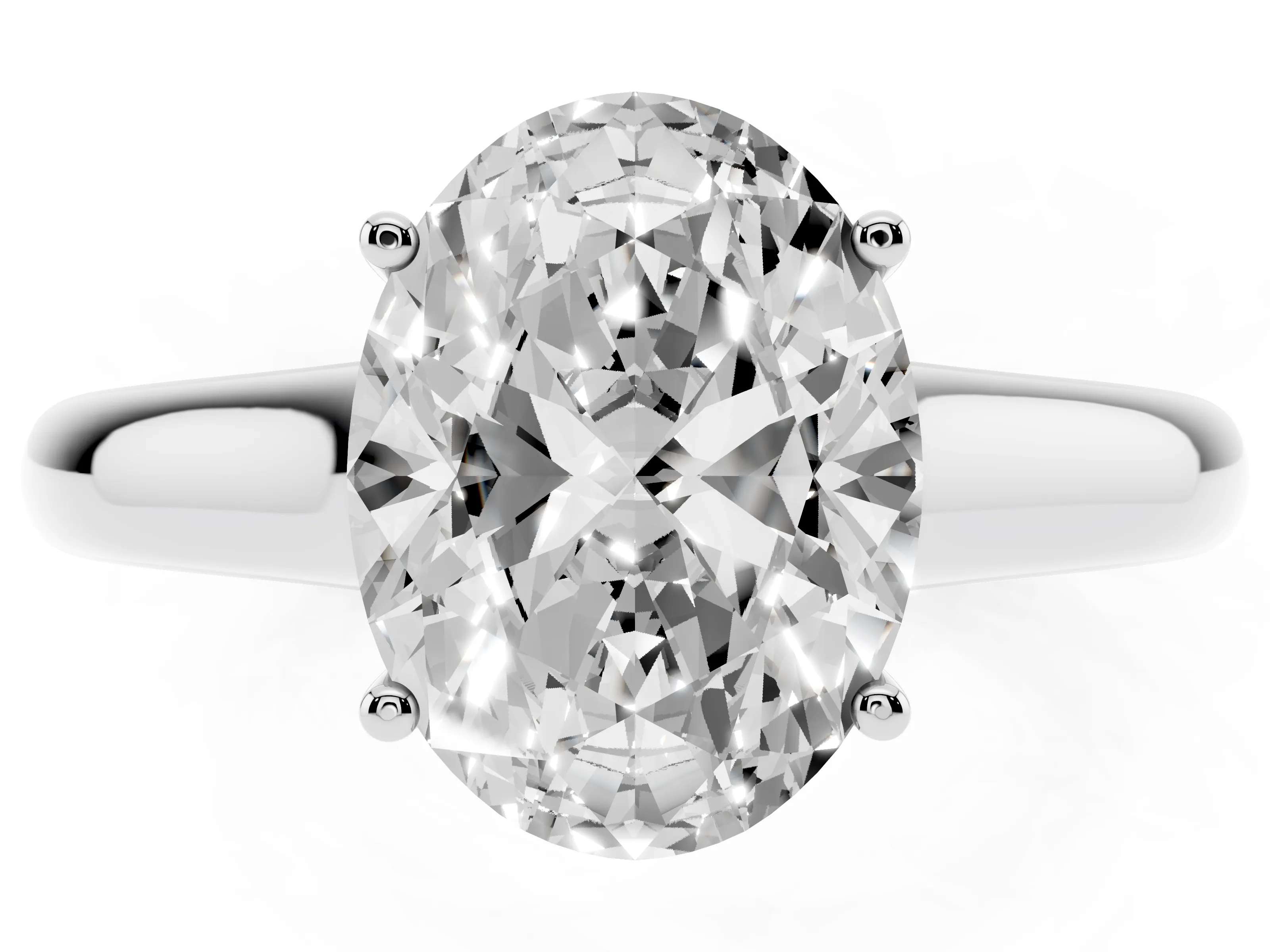 Oval Cut Diamond Solitaire Engagement Ring Set in White gold with Subtly Tapered Band and Prong Setting