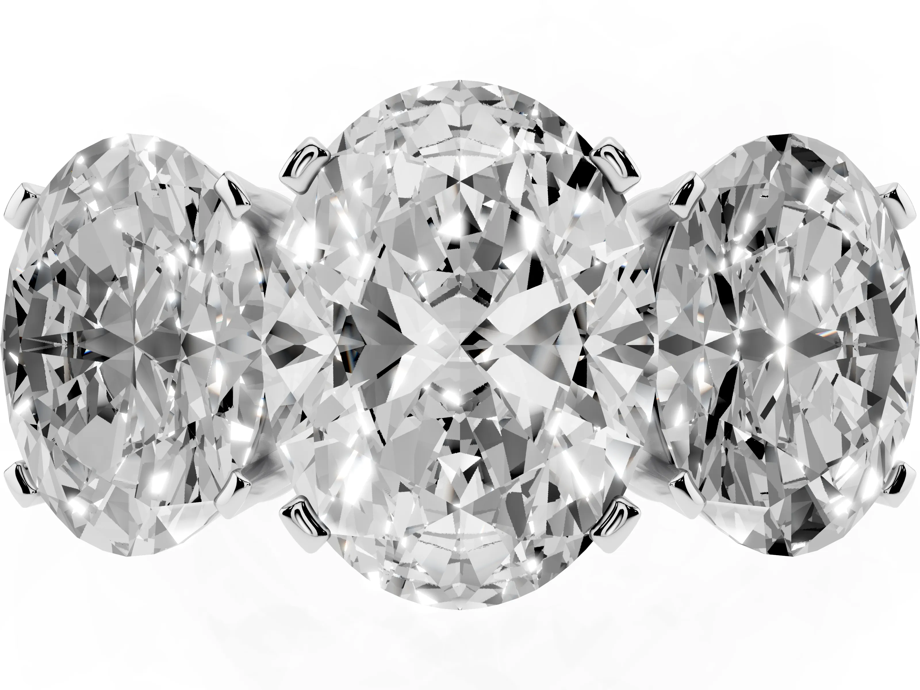 Oval Cut Diamond Three-Stone Ring Set in Silver with Channel-Set Band and Prong Settings